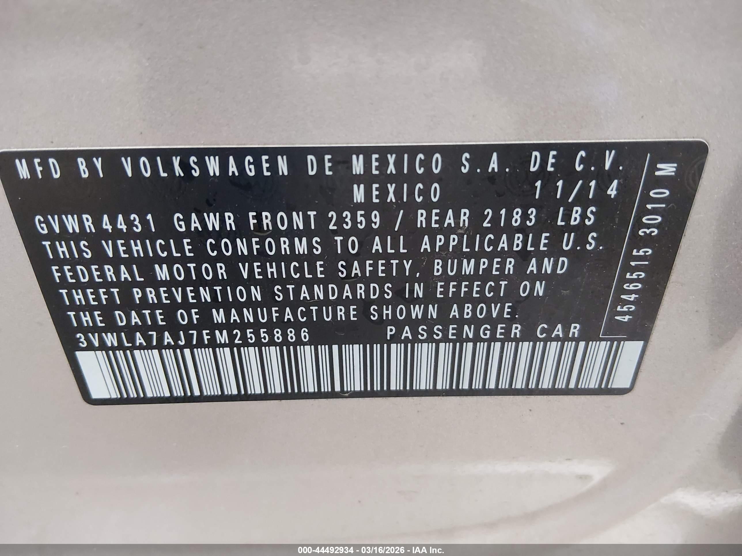 2015 Volkswagen Jetta 2.0l Tdi Se Gold vin: 3VWLA7AJ7FM255886