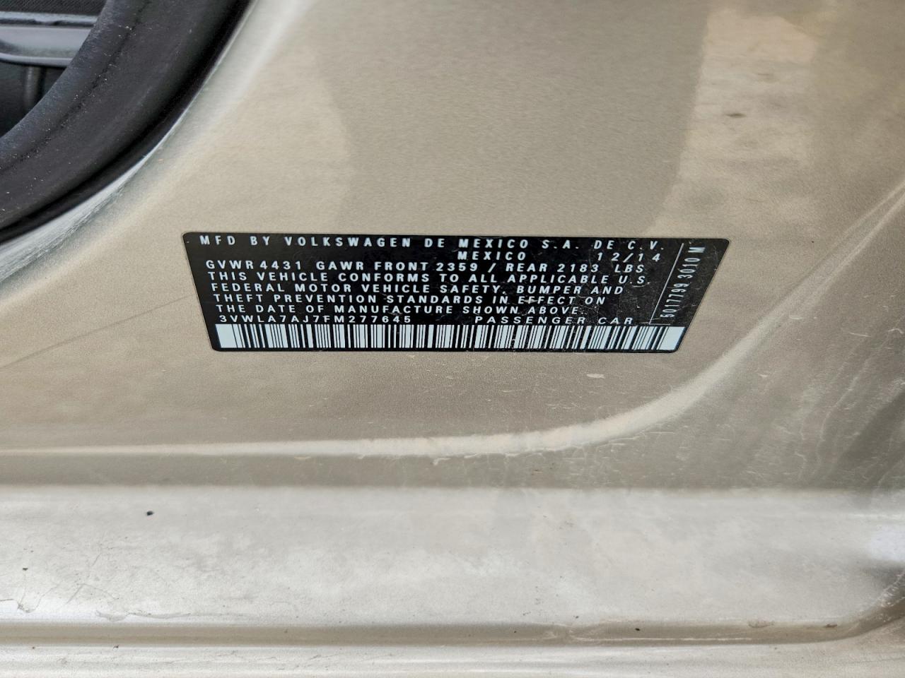 2015 Volkswagen Jetta Tdi Gold vin: 3VWLA7AJ7FM277645