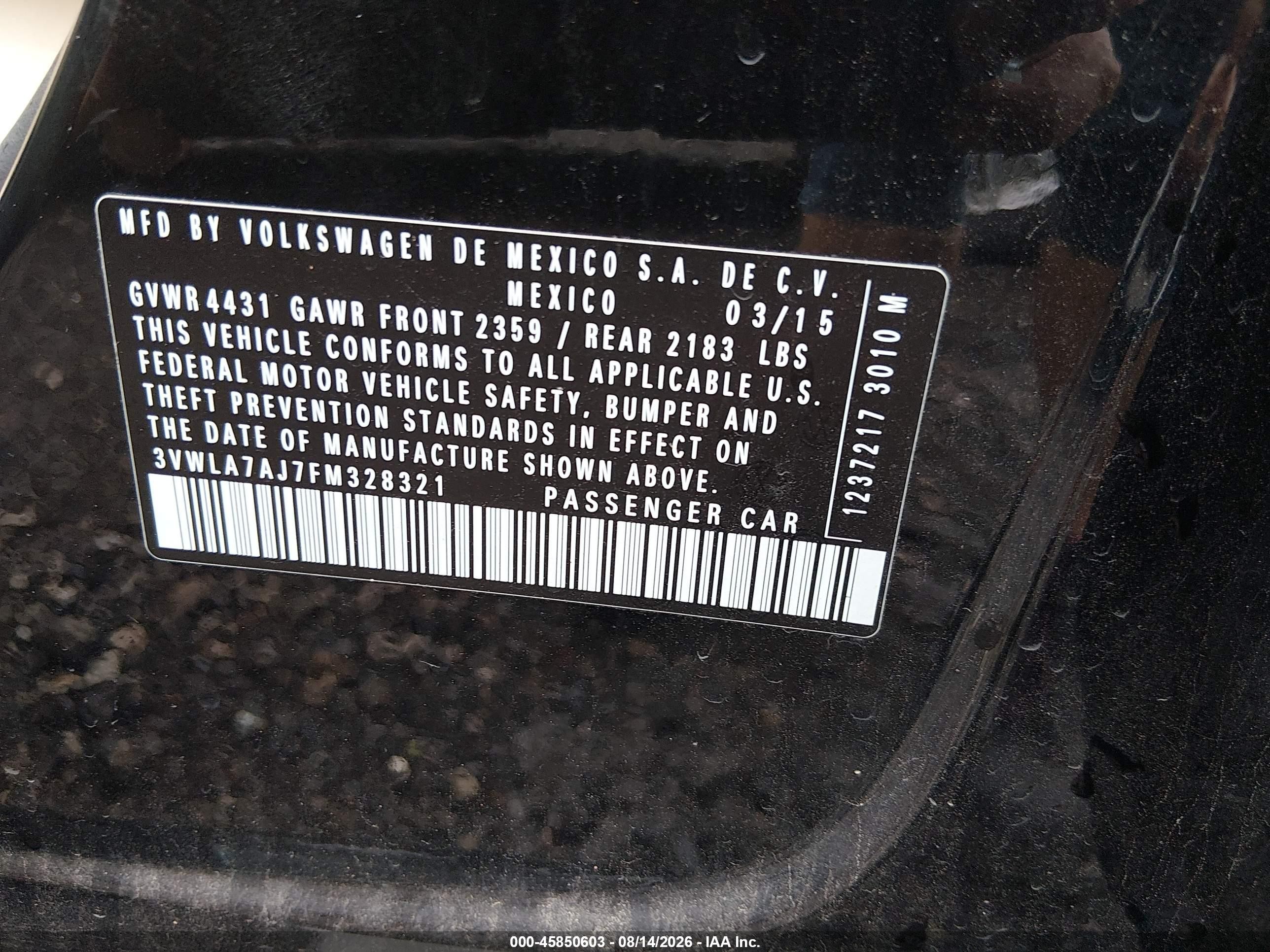 2015 Volkswagen Jetta 2.0l Tdi Se Black vin: 3VWLA7AJ7FM328321