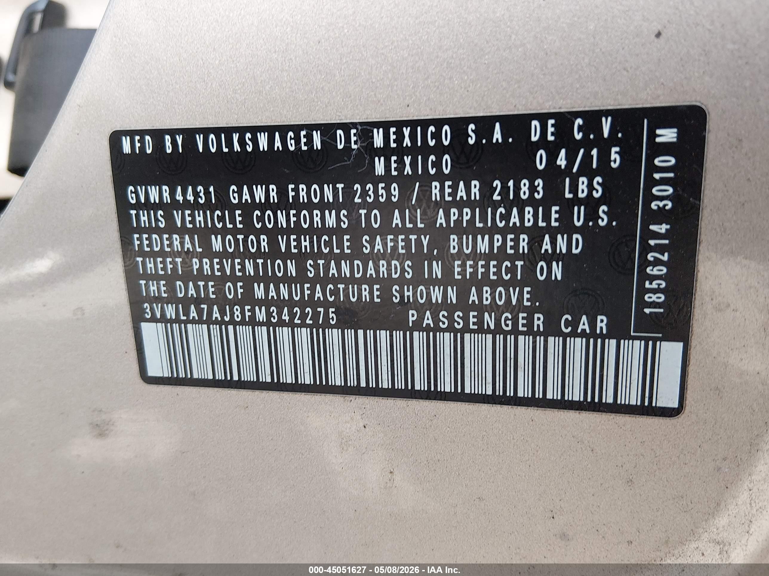 2015 Volkswagen Jetta 2.0l Tdi Sel Champagne vin: 3VWLA7AJ8FM342275