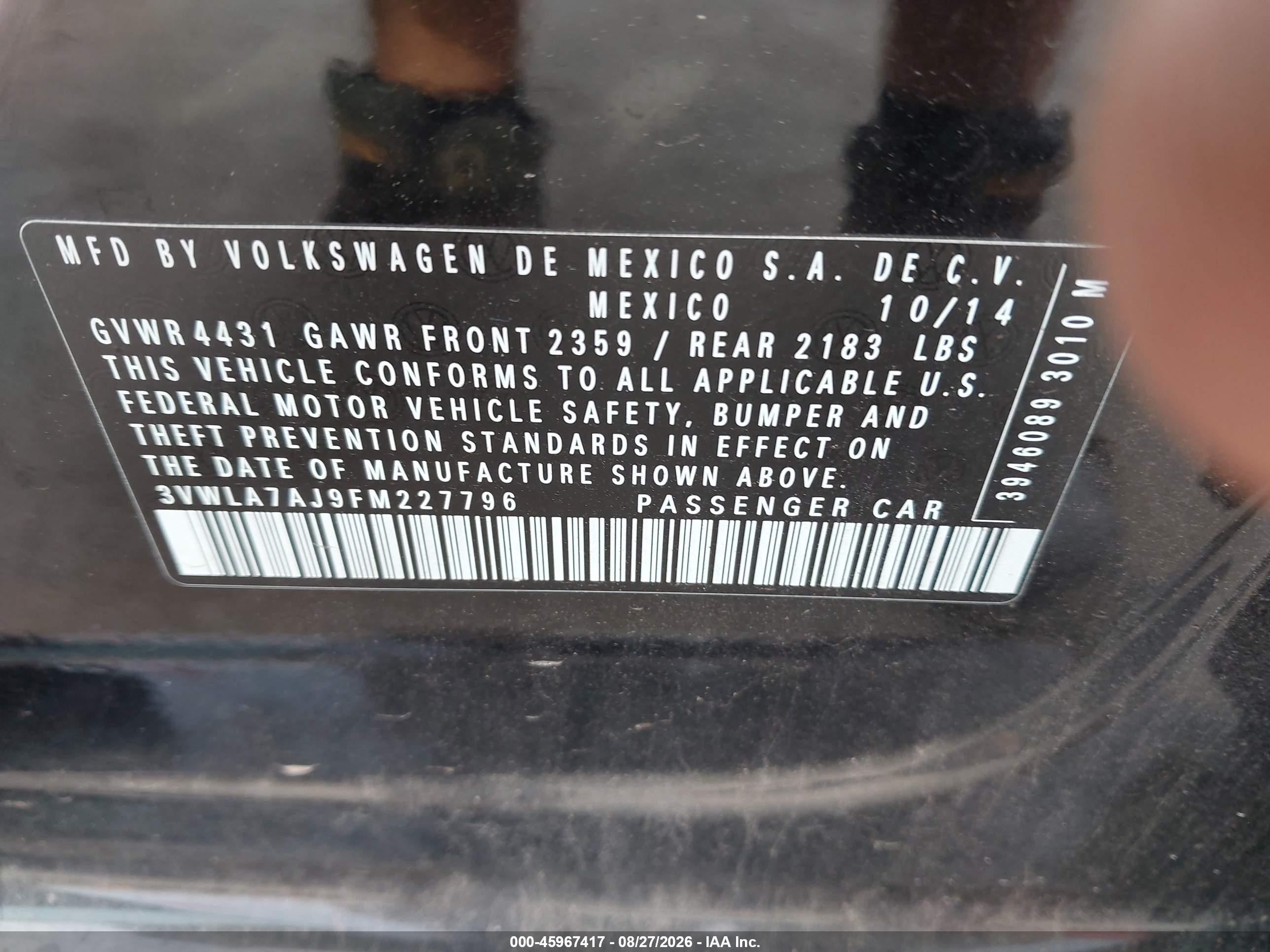 2015 Volkswagen Jetta 2.0l Tdi Se Black vin: 3VWLA7AJ9FM227796