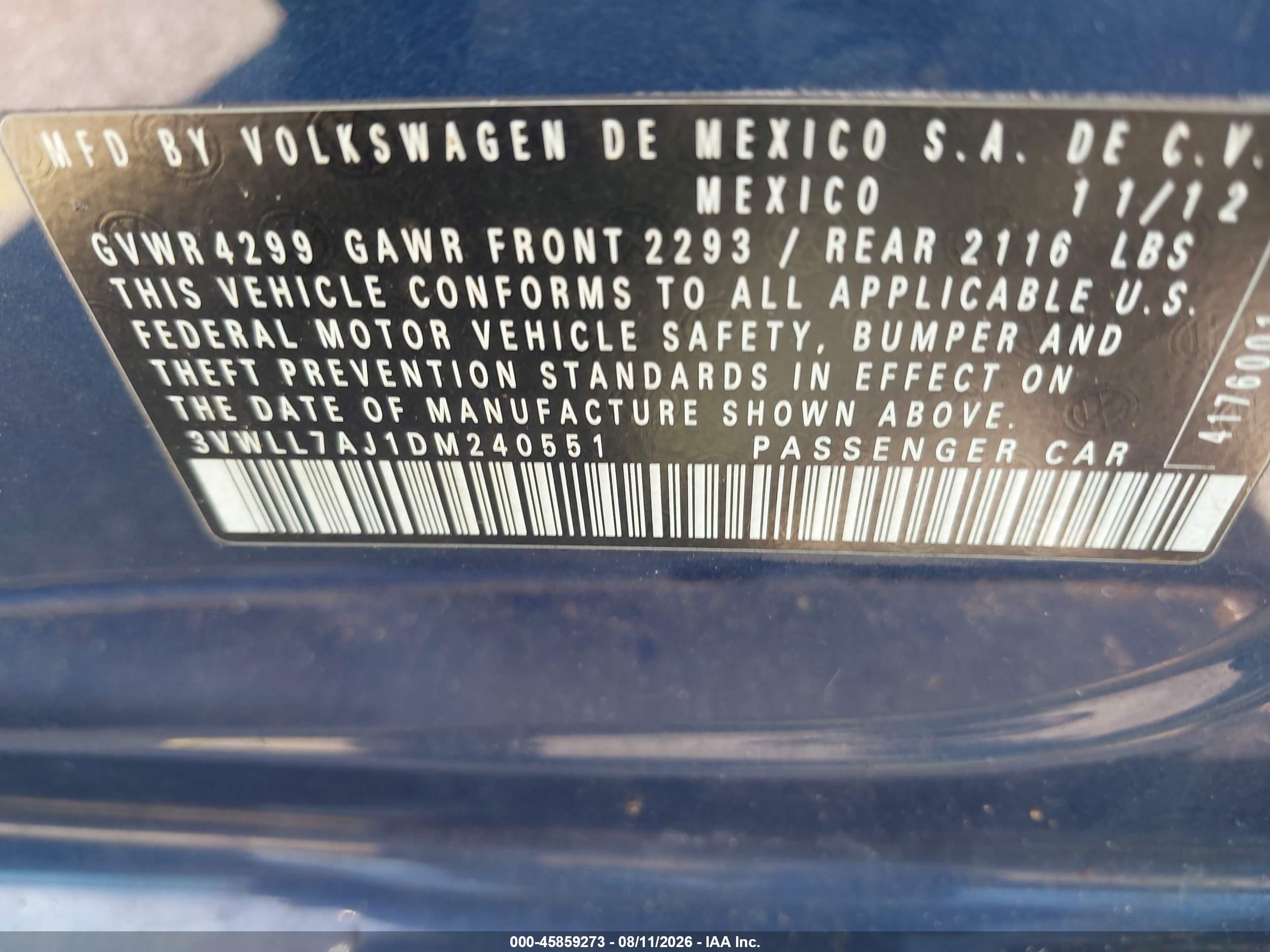 2013 Volkswagen Jetta 2.0l Tdi Blue vin: 3VWLL7AJ1DM240551