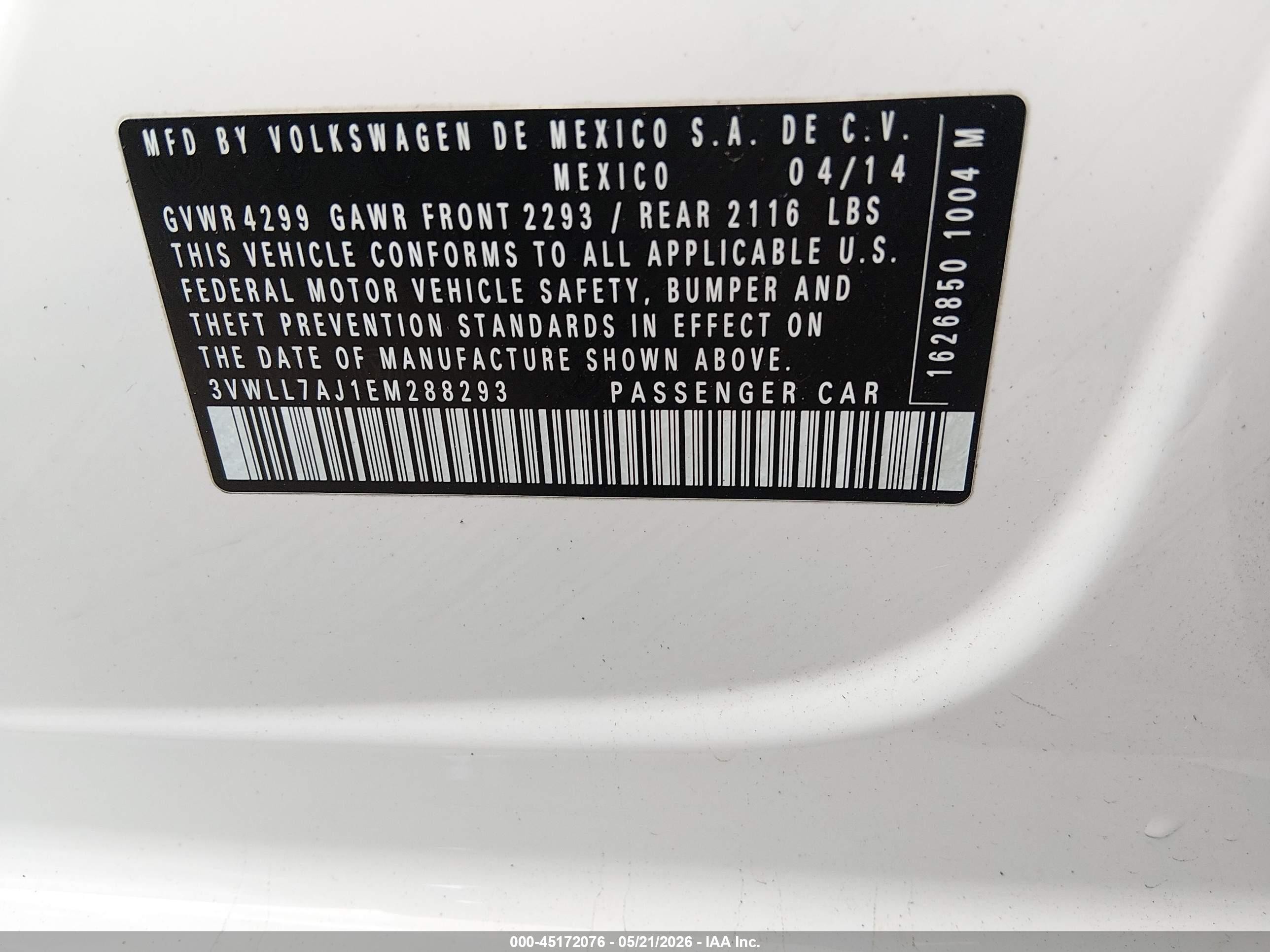 2014 Volkswagen Jetta Tdi White vin: 3VWLL7AJ1EM288293