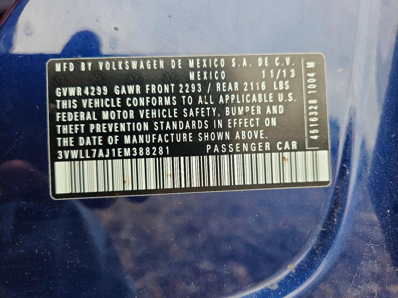 2014 Volkswagen Jetta Tdi Синий vin: 3VWLL7AJ1EM388281