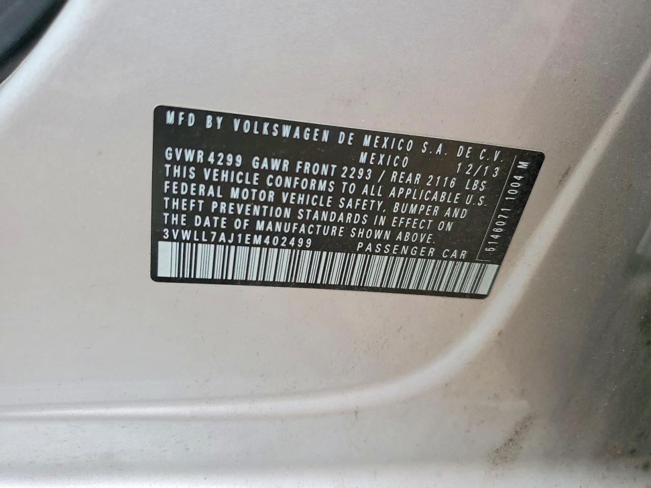 2014 Volkswagen Jetta Tdi Серебряный vin: 3VWLL7AJ1EM402499