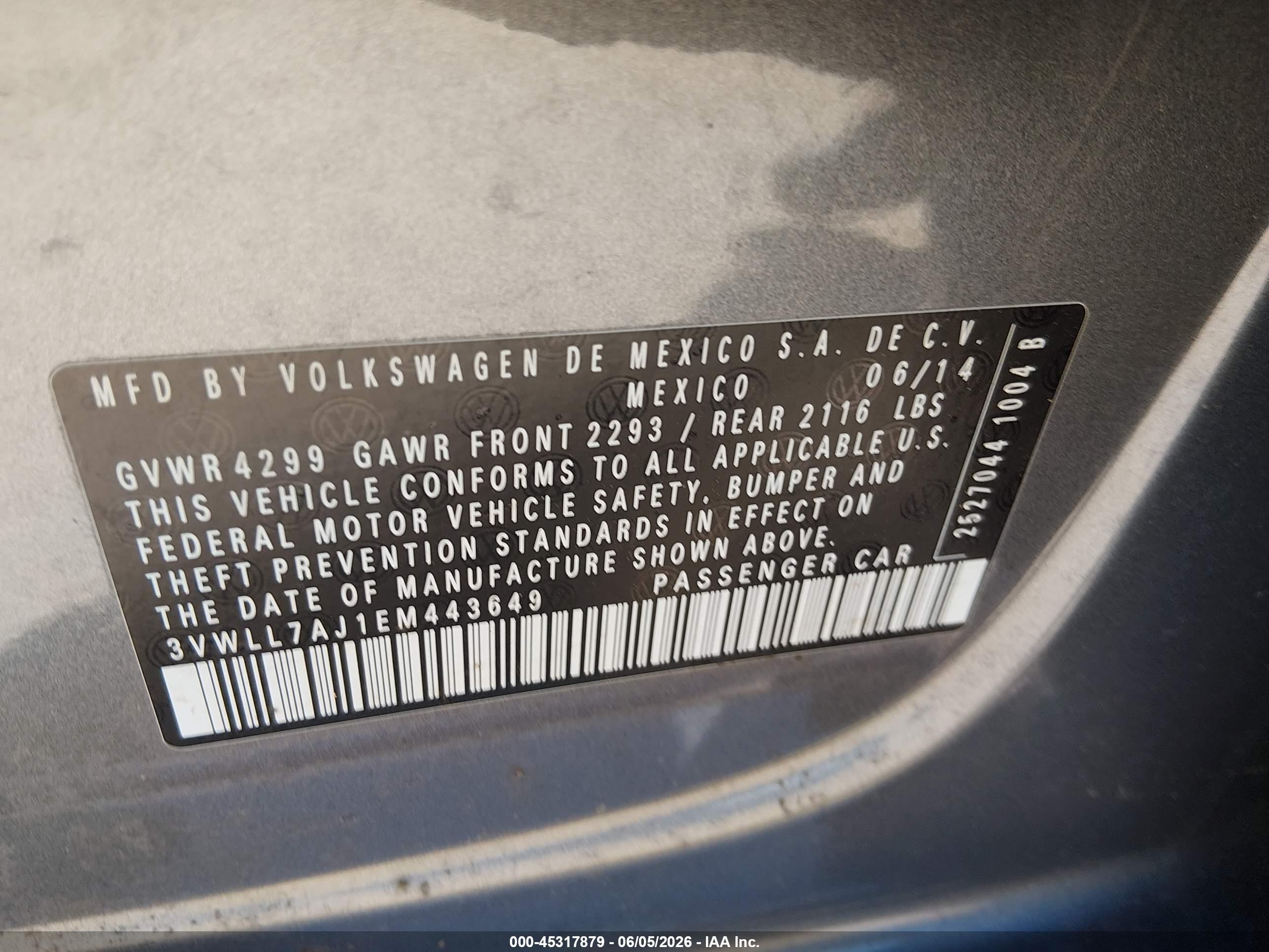 2014 Volkswagen Jetta 2.0l Tdi Gray vin: 3VWLL7AJ1EM443649