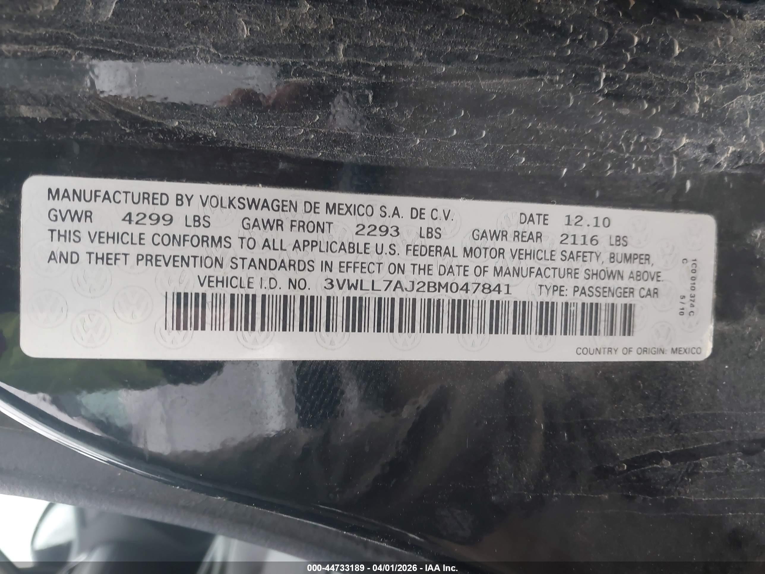 2011 Volkswagen Jetta 2.0l Tdi Black vin: 3VWLL7AJ2BM047841