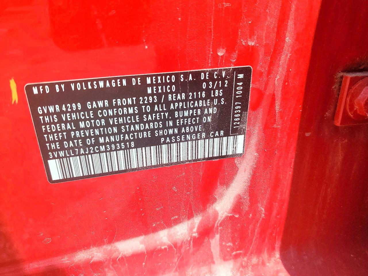 2012 Volkswagen Jetta Tdi Red vin: 3VWLL7AJ2CM393518