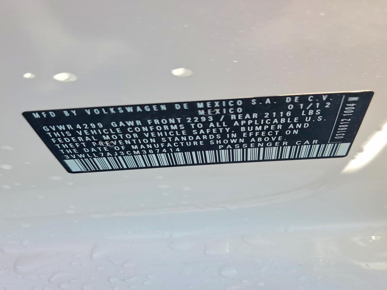 2012 Volkswagen Jetta Tdi White vin: 3VWLL7AJ3CM367414
