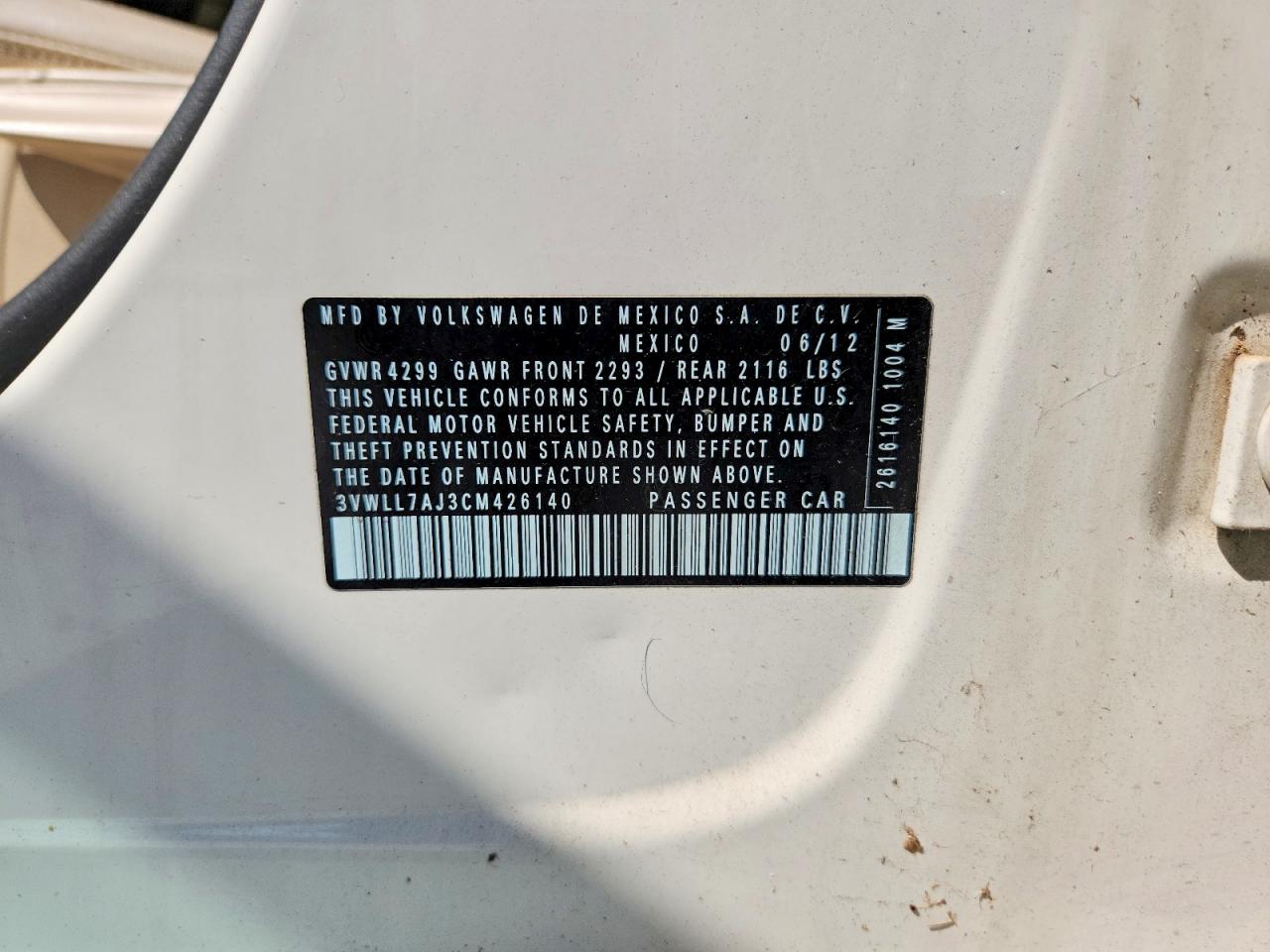 2012 Volkswagen Jetta Tdi White vin: 3VWLL7AJ3CM426140