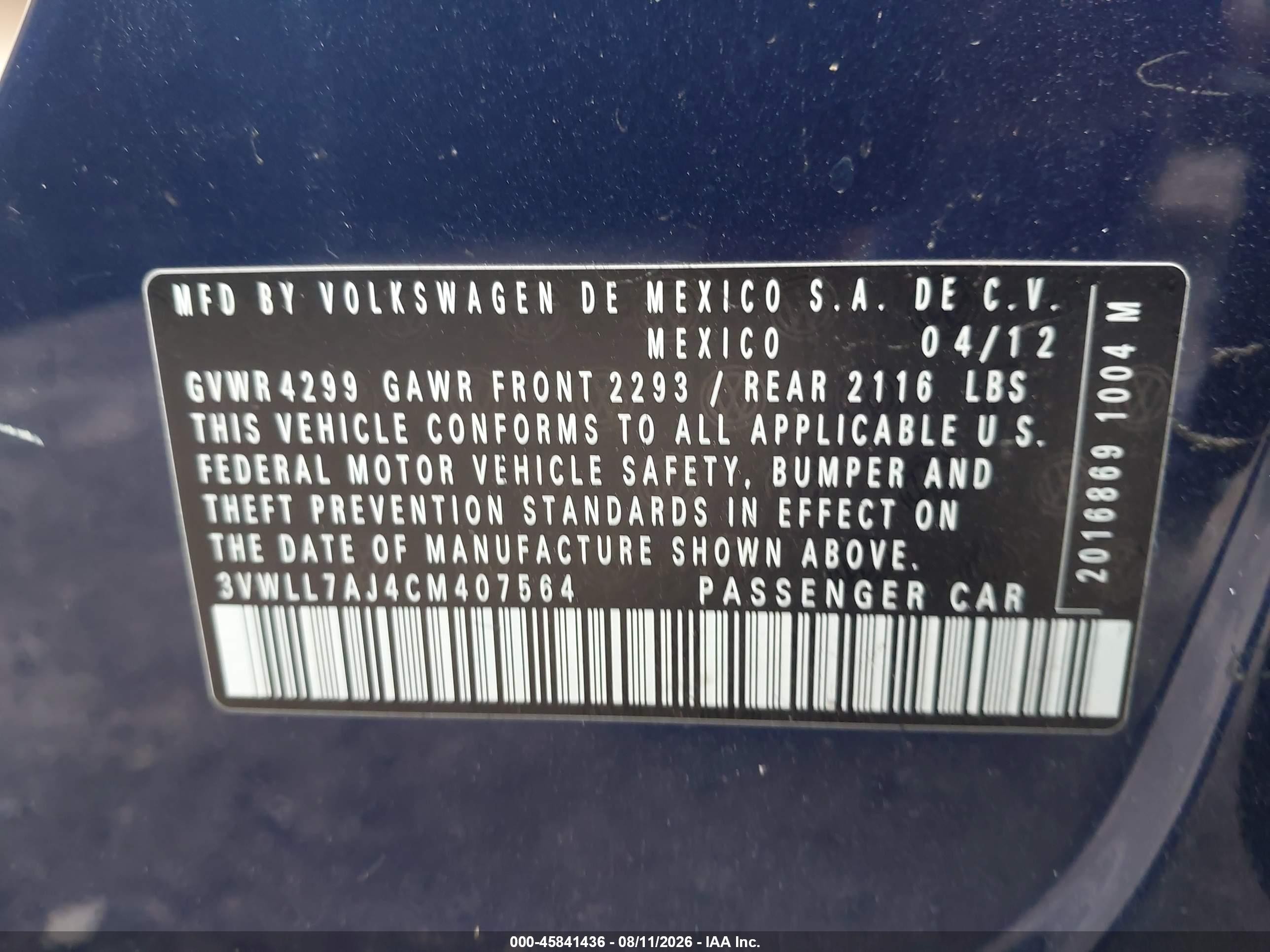 2012 Volkswagen Jetta 2.0l Tdi Blue vin: 3VWLL7AJ4CM407564