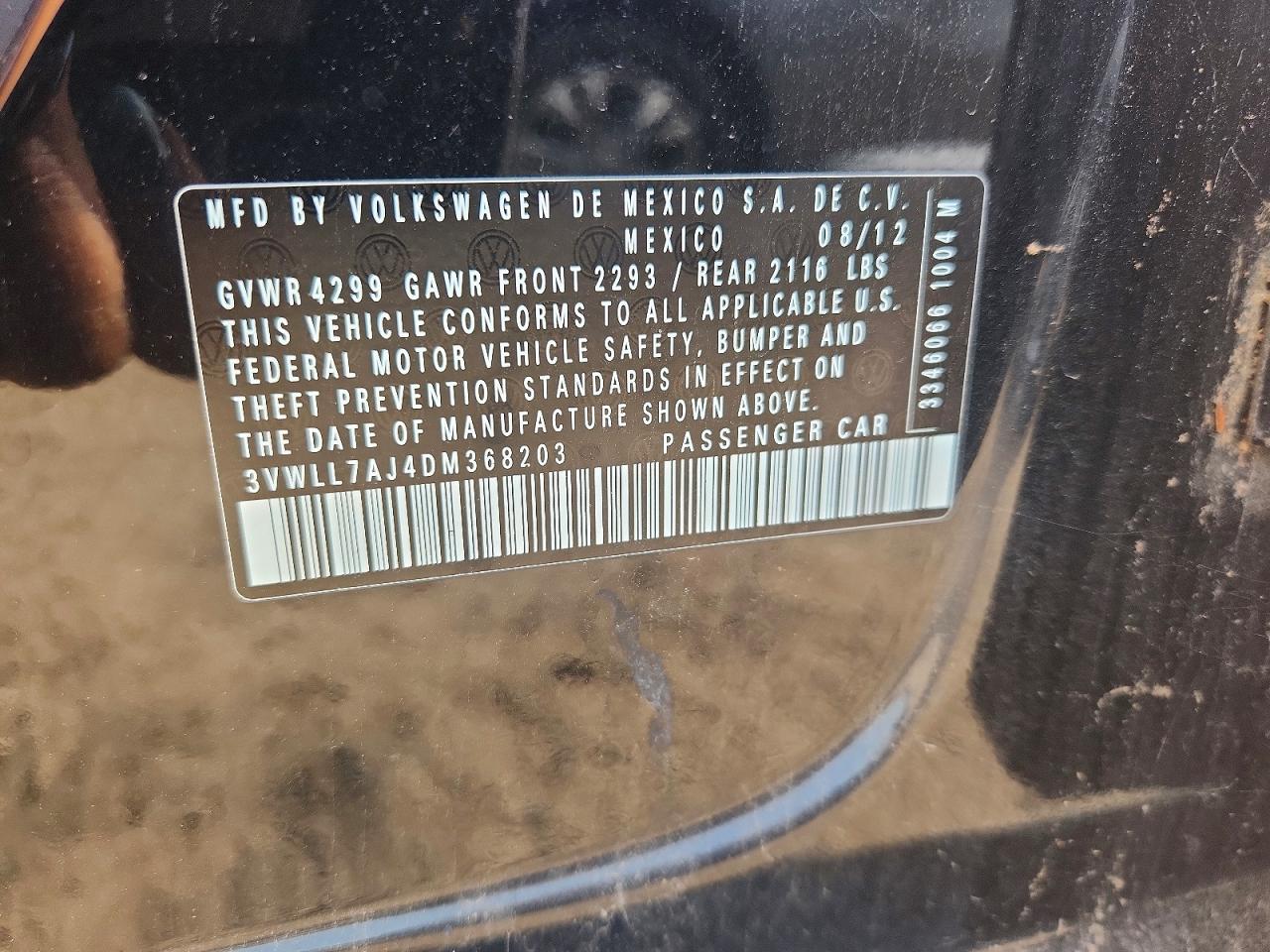 2013 Volkswagen Jetta Tdi Black vin: 3VWLL7AJ4DM368203