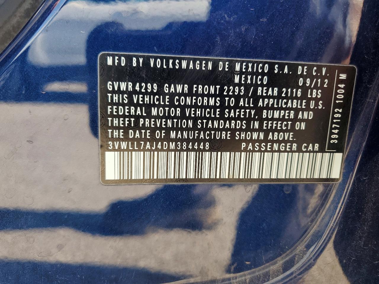 2013 Volkswagen Jetta Tdi Blue vin: 3VWLL7AJ4DM384448