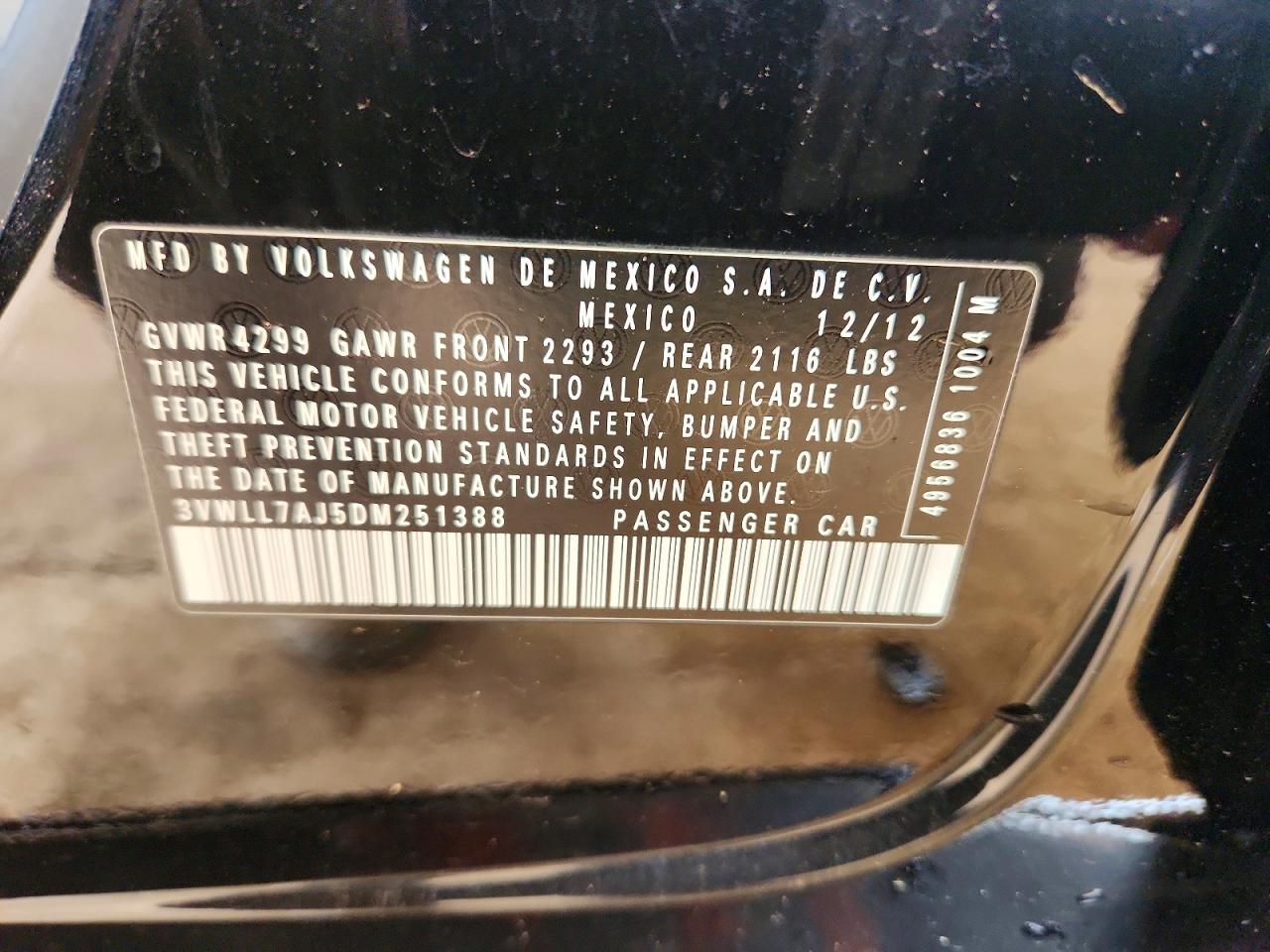 2013 Volkswagen Jetta Tdi Black vin: 3VWLL7AJ5DM251388
