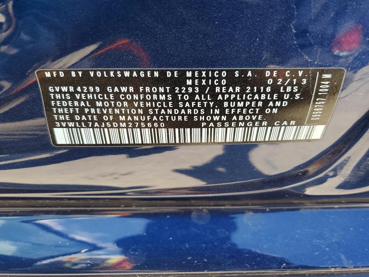 2013 Volkswagen Jetta Tdi Blue vin: 3VWLL7AJ5DM275660