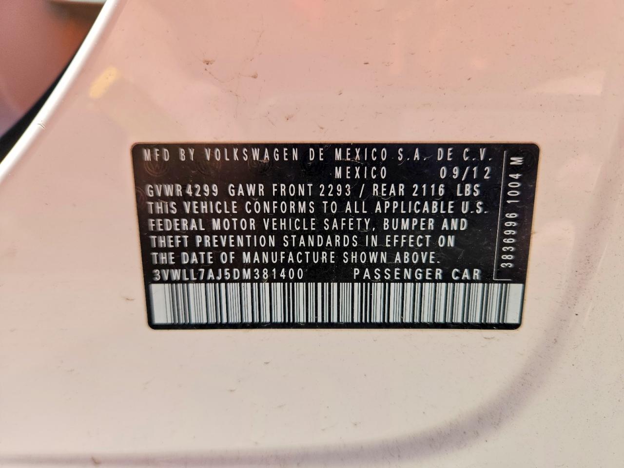 2013 Volkswagen Jetta Tdi White vin: 3VWLL7AJ5DM381400