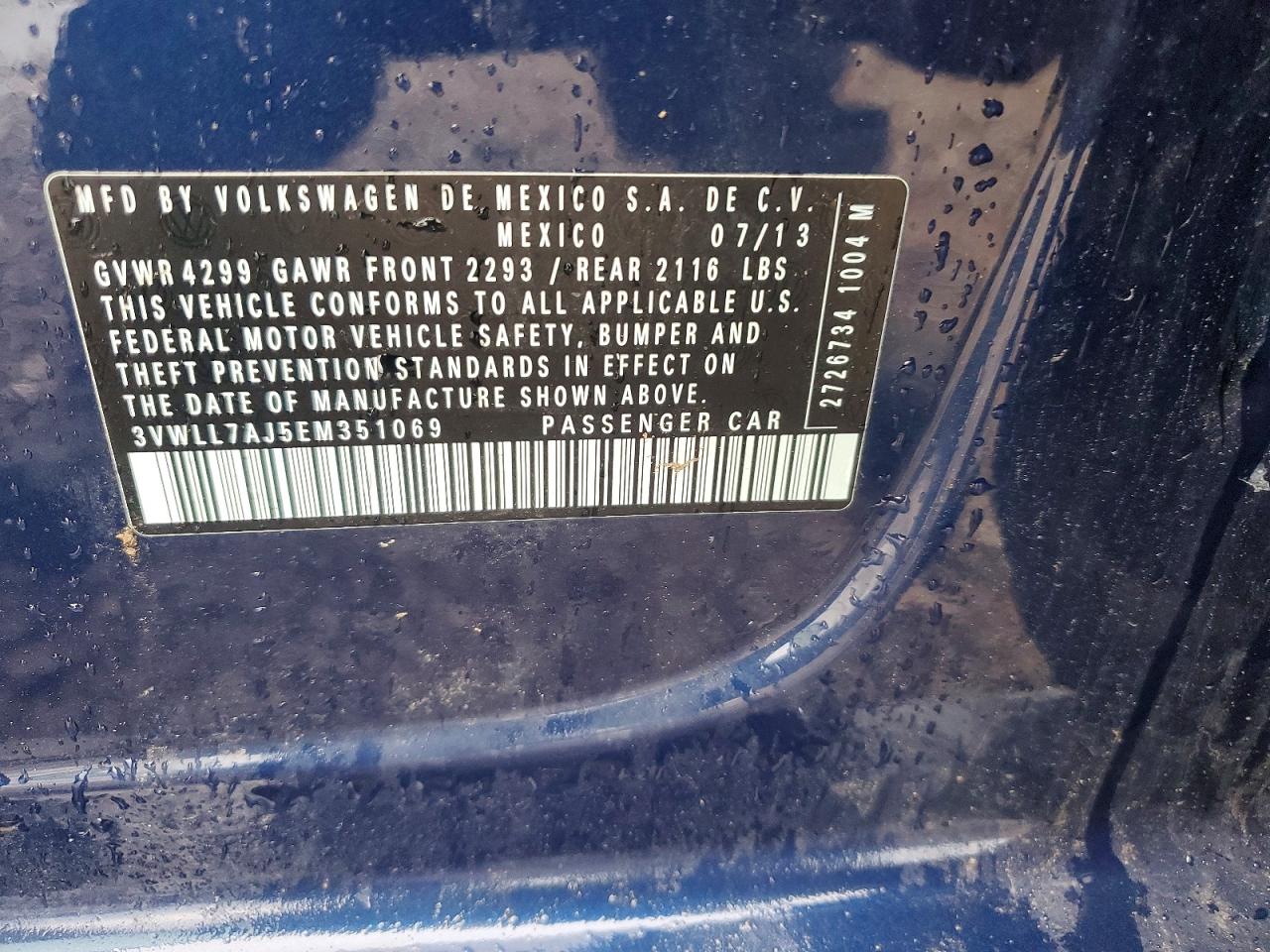 2014 Volkswagen Jetta Tdi Blue vin: 3VWLL7AJ5EM351069