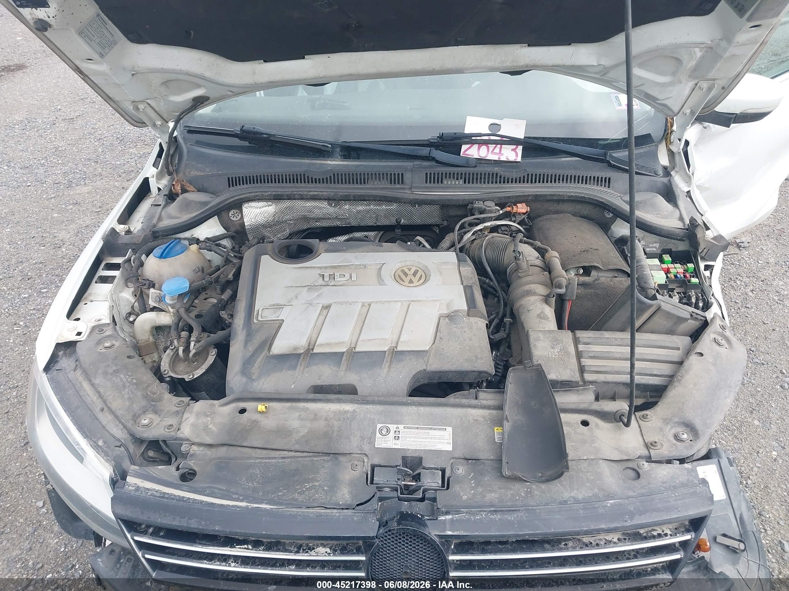 2014 Volkswagen Jetta 2.0l Tdi White vin: 3VWLL7AJ5EM409620