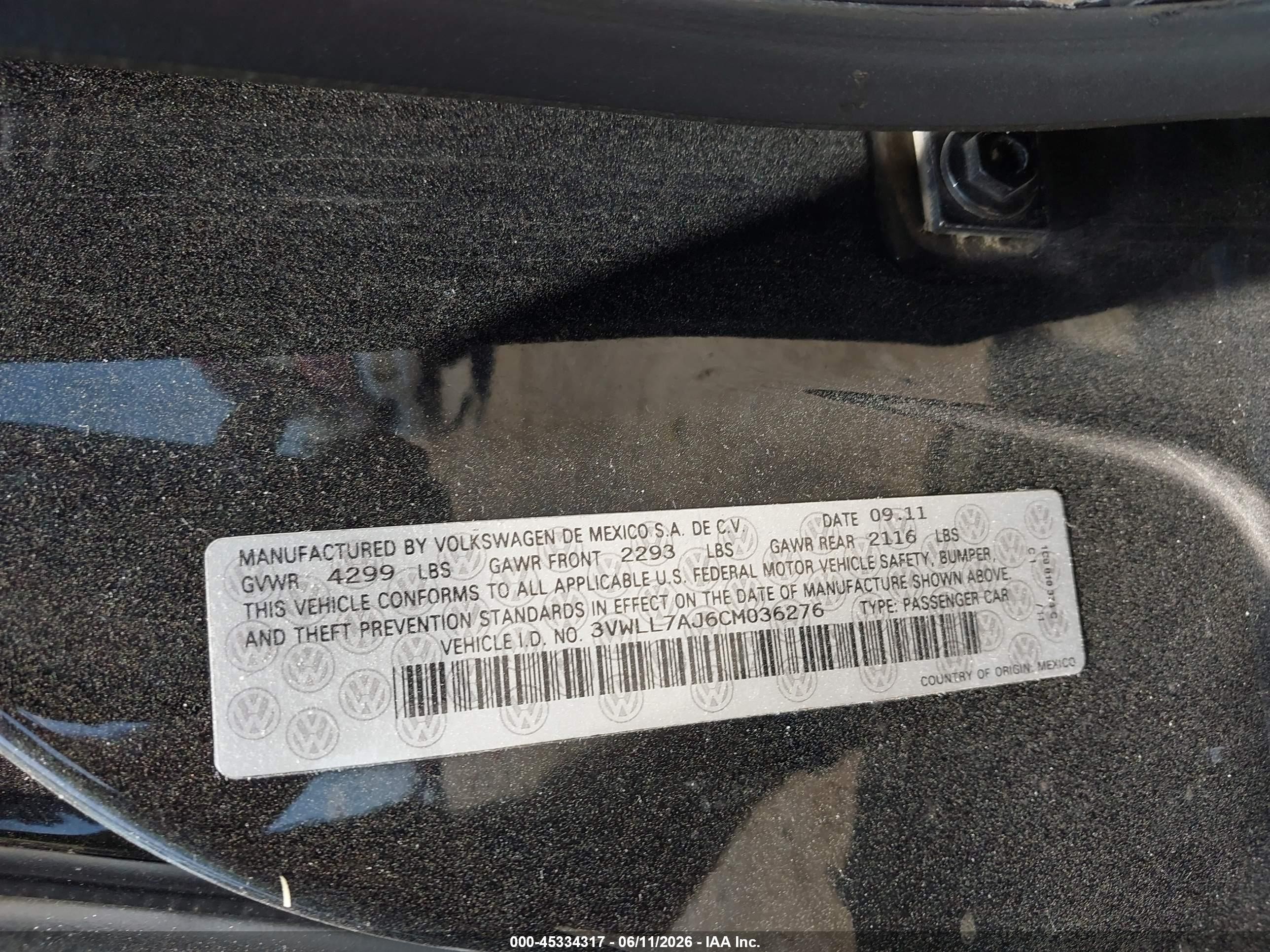 2012 Volkswagen Jetta 2.0l Tdi Black vin: 3VWLL7AJ6CM036276