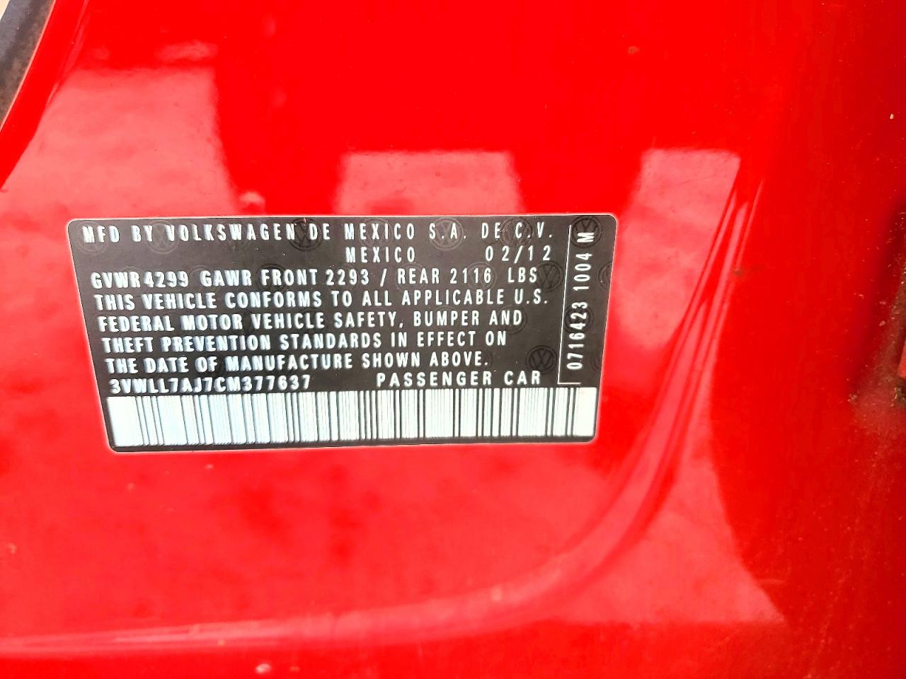 2012 Volkswagen Jetta Tdi Red vin: 3VWLL7AJ7CM377637