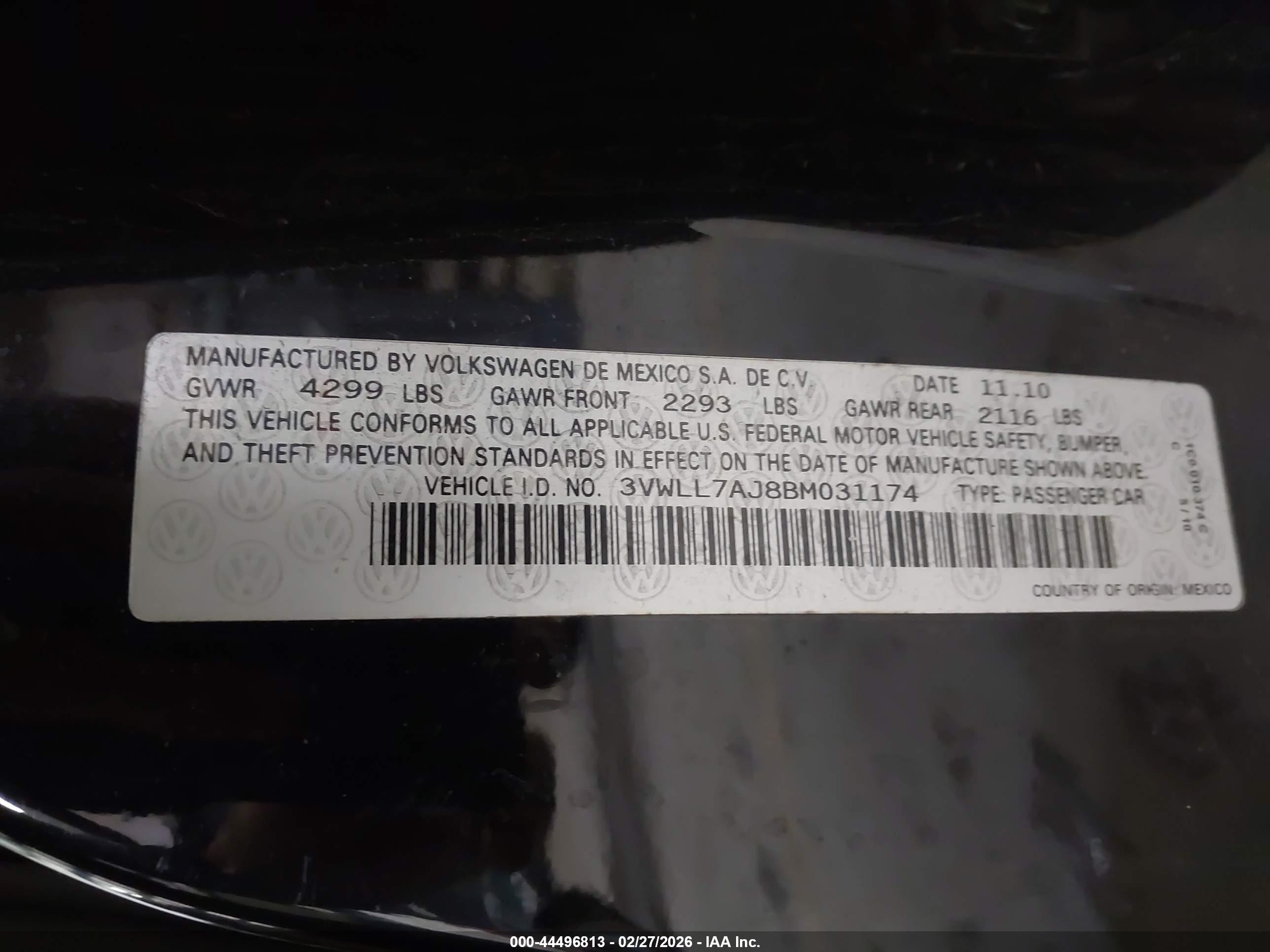 2011 Volkswagen Jetta 2.0l Tdi Black vin: 3VWLL7AJ8BM031174