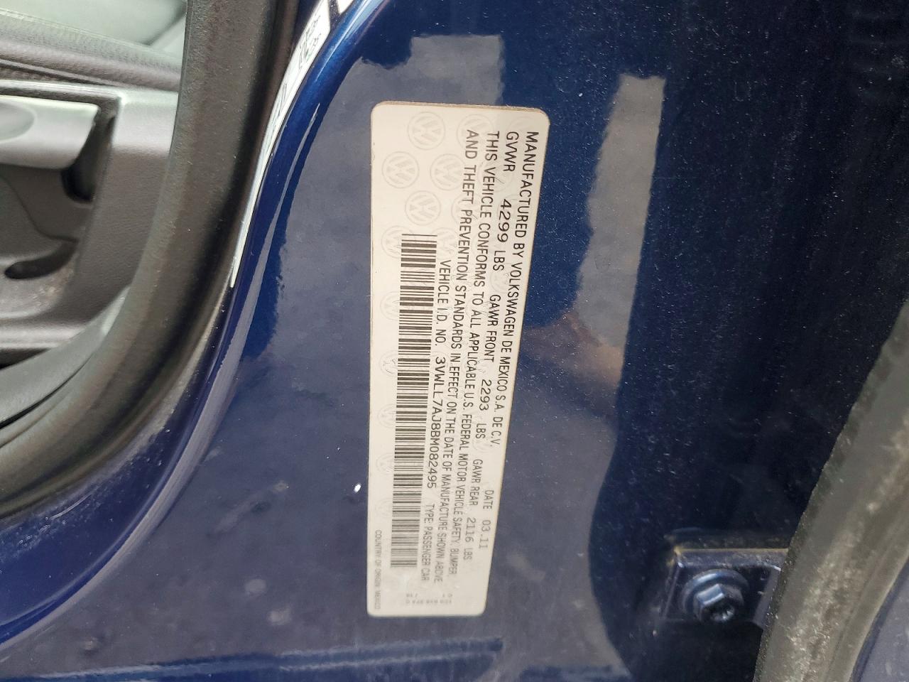 2011 Volkswagen Jetta Tdi Blue vin: 3VWLL7AJ8BM082495