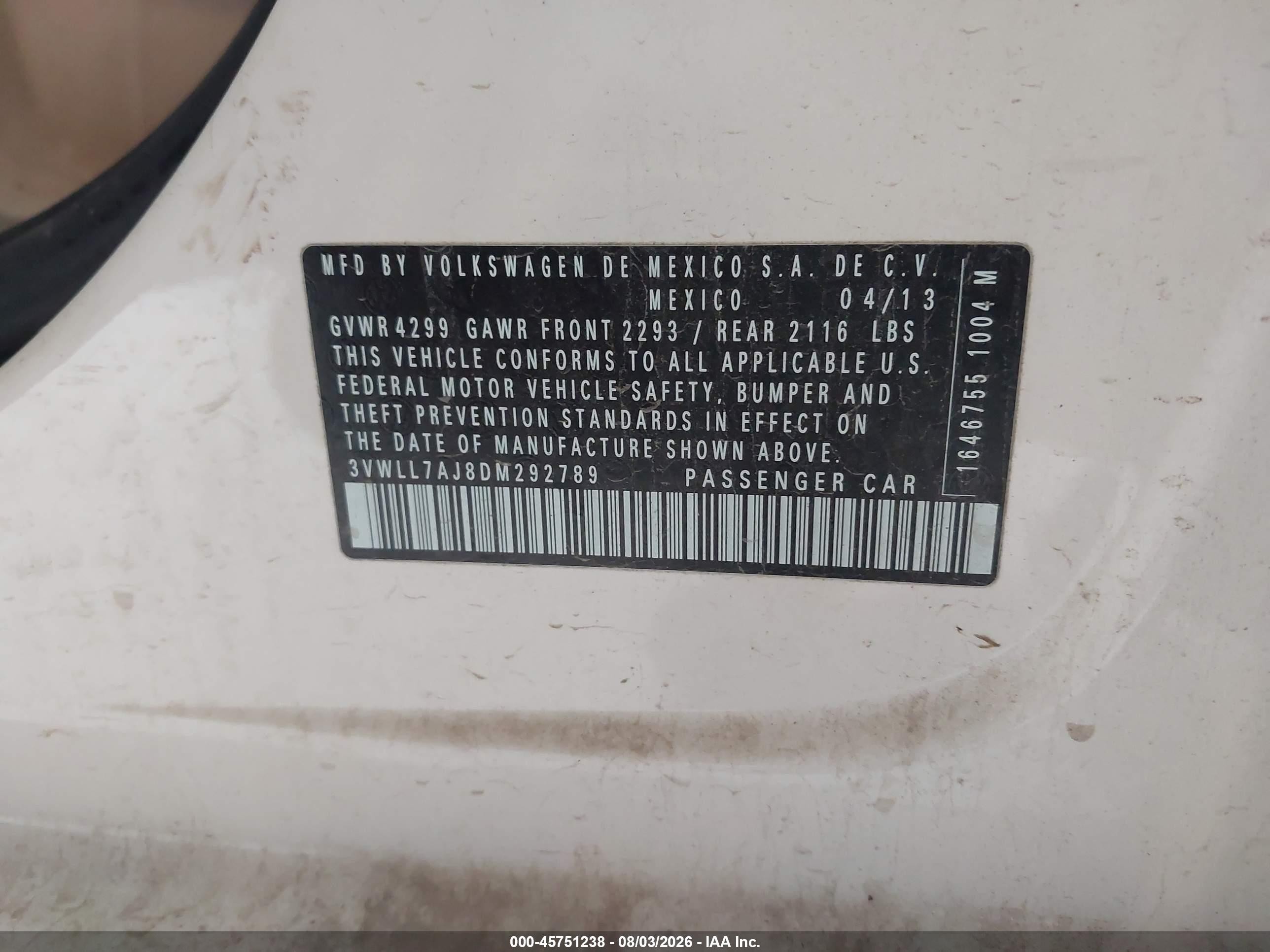 2013 Volkswagen Jetta 2.0l Tdi Белый vin: 3VWLL7AJ8DM292789