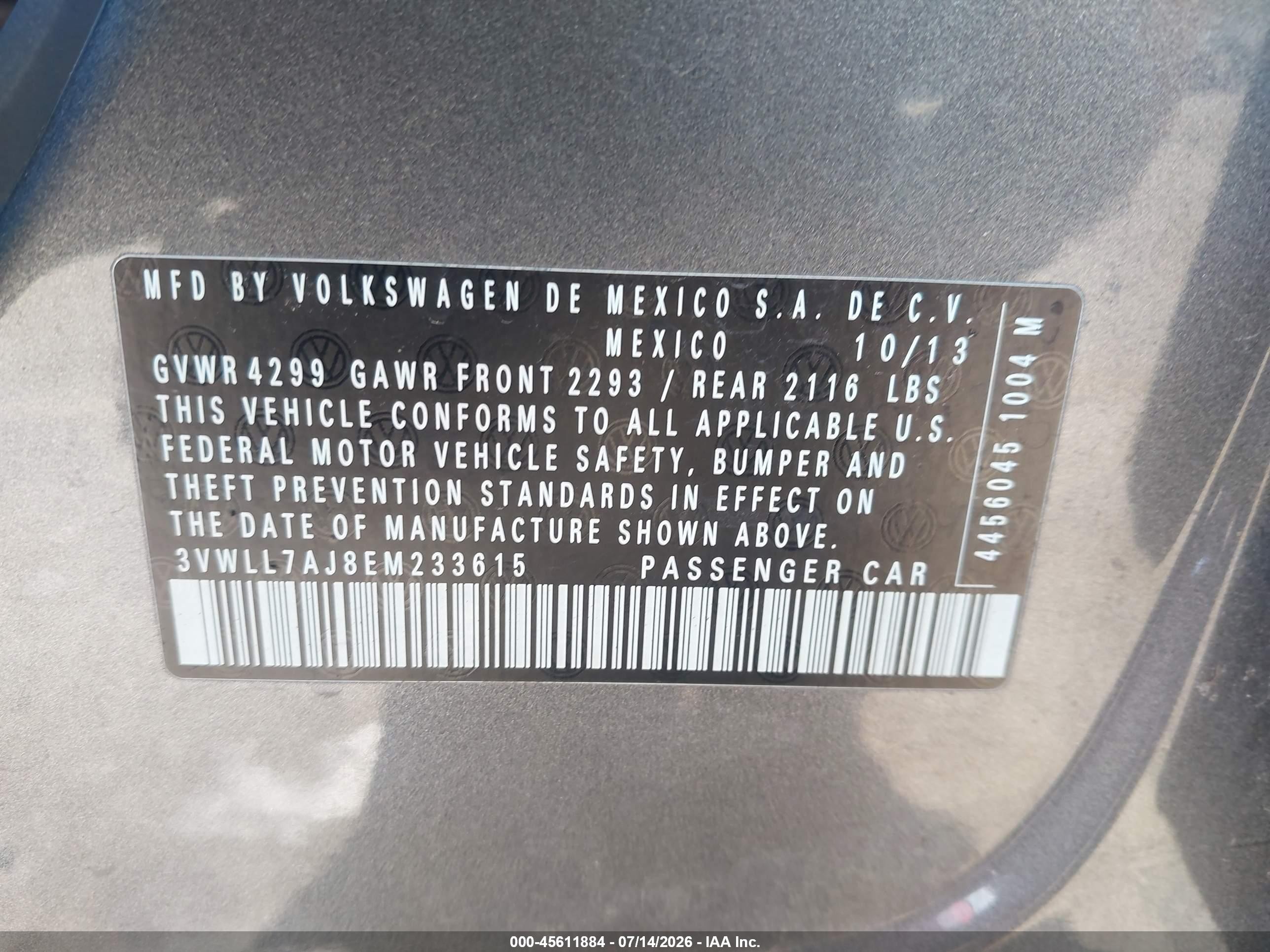 2014 Volkswagen Jetta 2.0l Tdi/2.0l Tdi Value Edition Gray vin: 3VWLL7AJ8EM233615