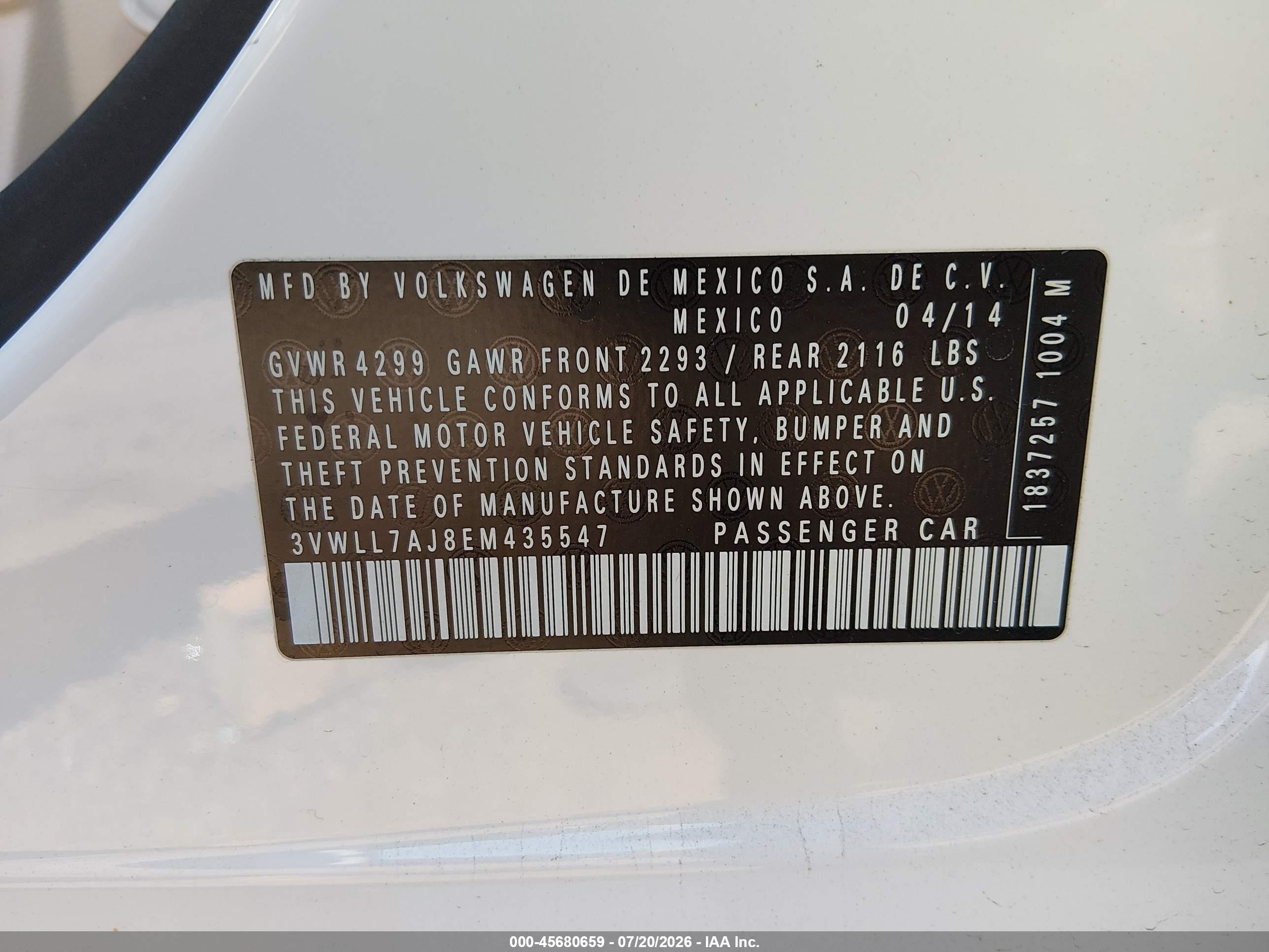 2014 Volkswagen Jetta 2.0l Tdi Белый vin: 3VWLL7AJ8EM435547