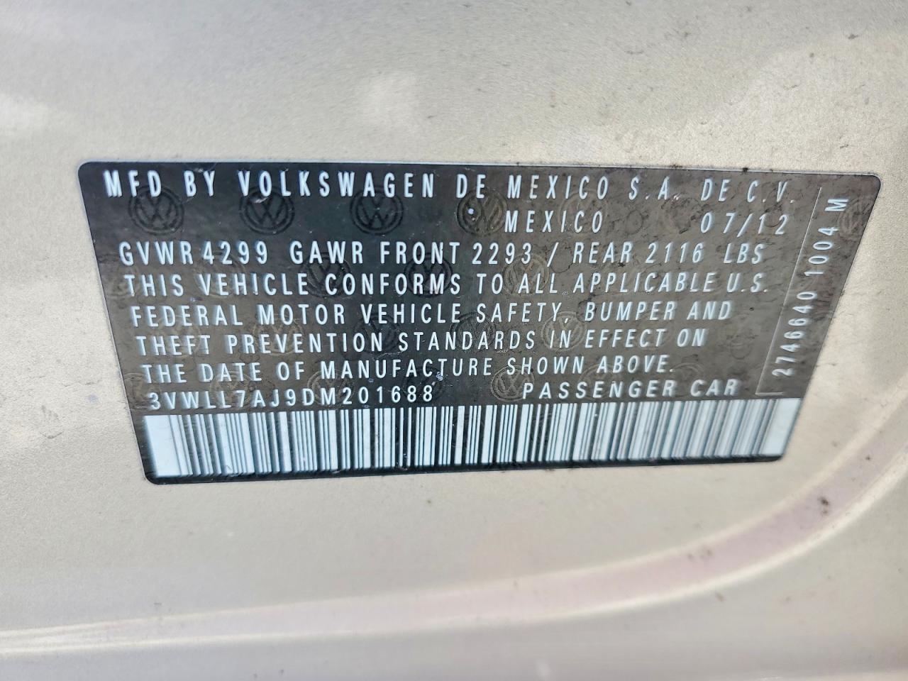 2013 Volkswagen Jetta Tdi Gold vin: 3VWLL7AJ9DM201688