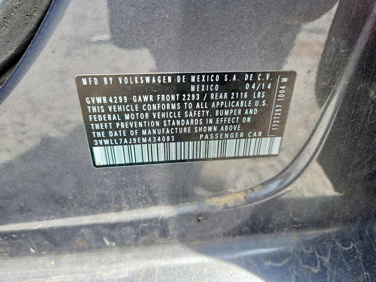 2014 Volkswagen Jetta Tdi Gray vin: 3VWLL7AJ9EM434083