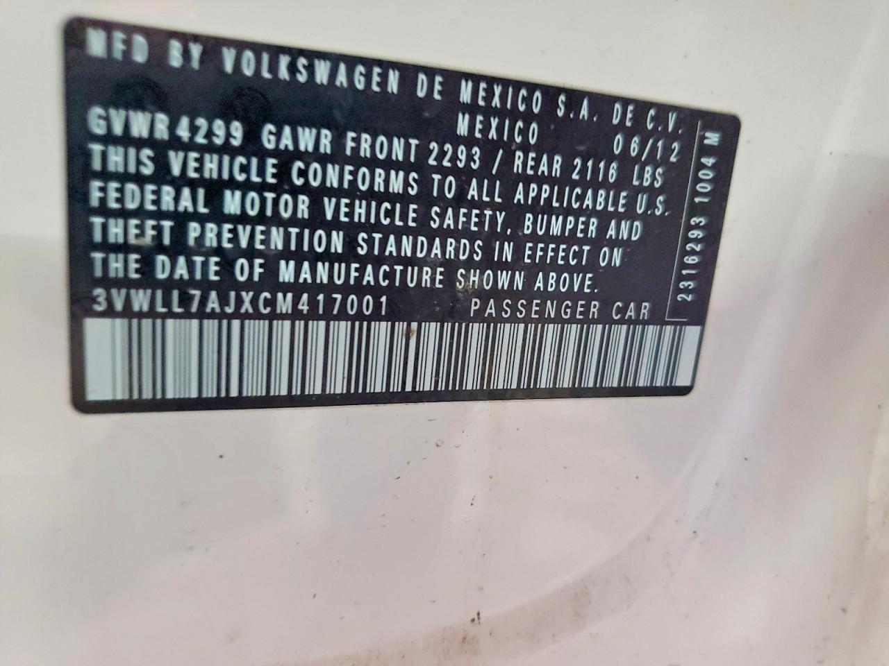 2012 Volkswagen Jetta Tdi White vin: 3VWLL7AJXCM417001