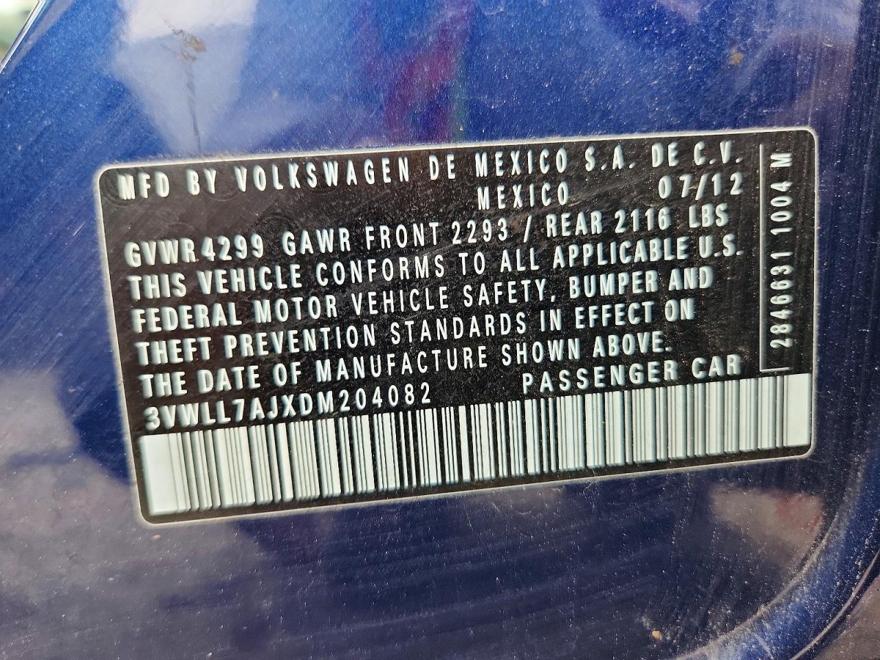 2013 Volkswagen Jetta Tdi Blue vin: 3VWLL7AJXDM204082