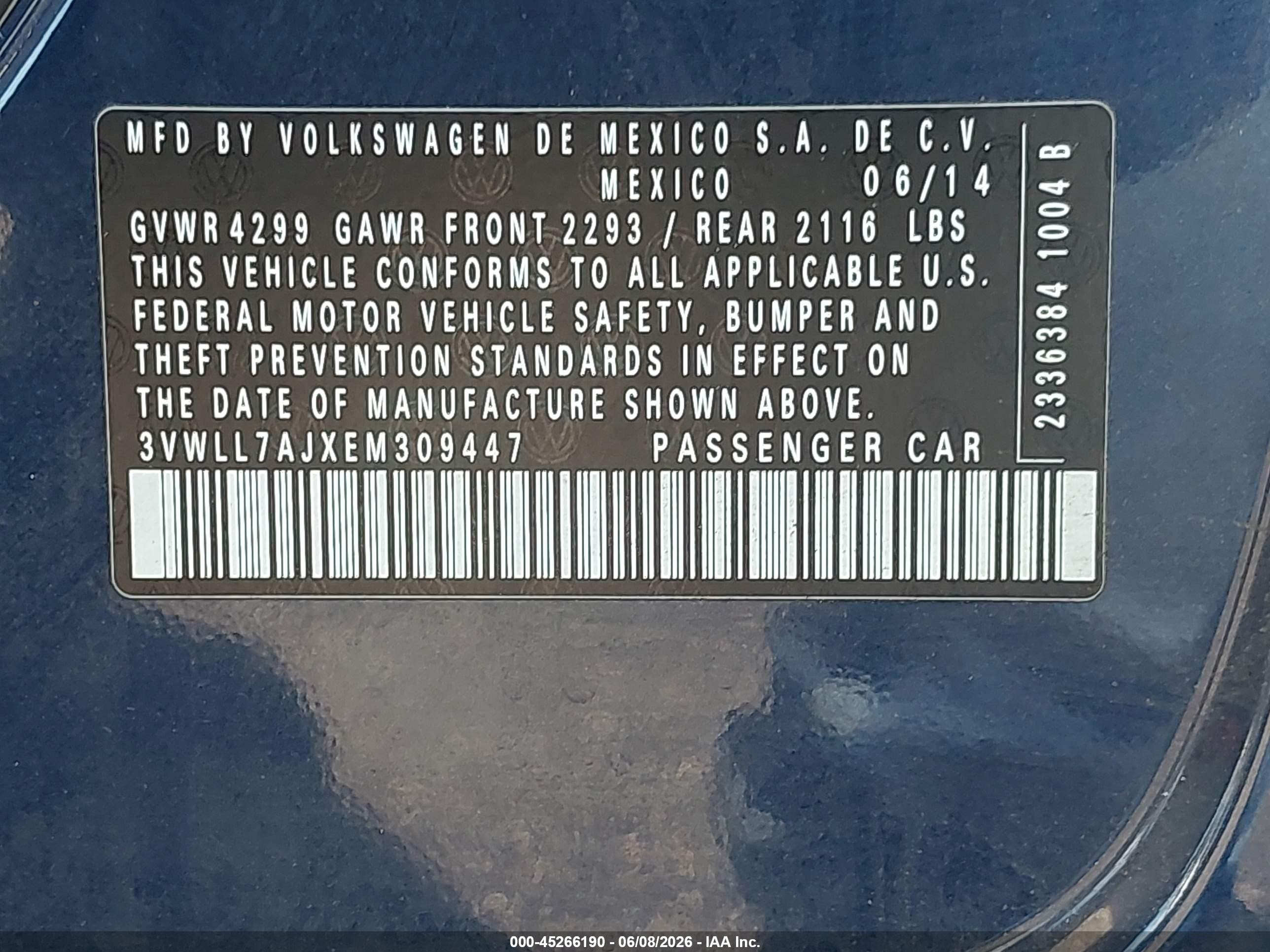 2014 Volkswagen Jetta 2.0l Tdi Blue vin: 3VWLL7AJXEM309447