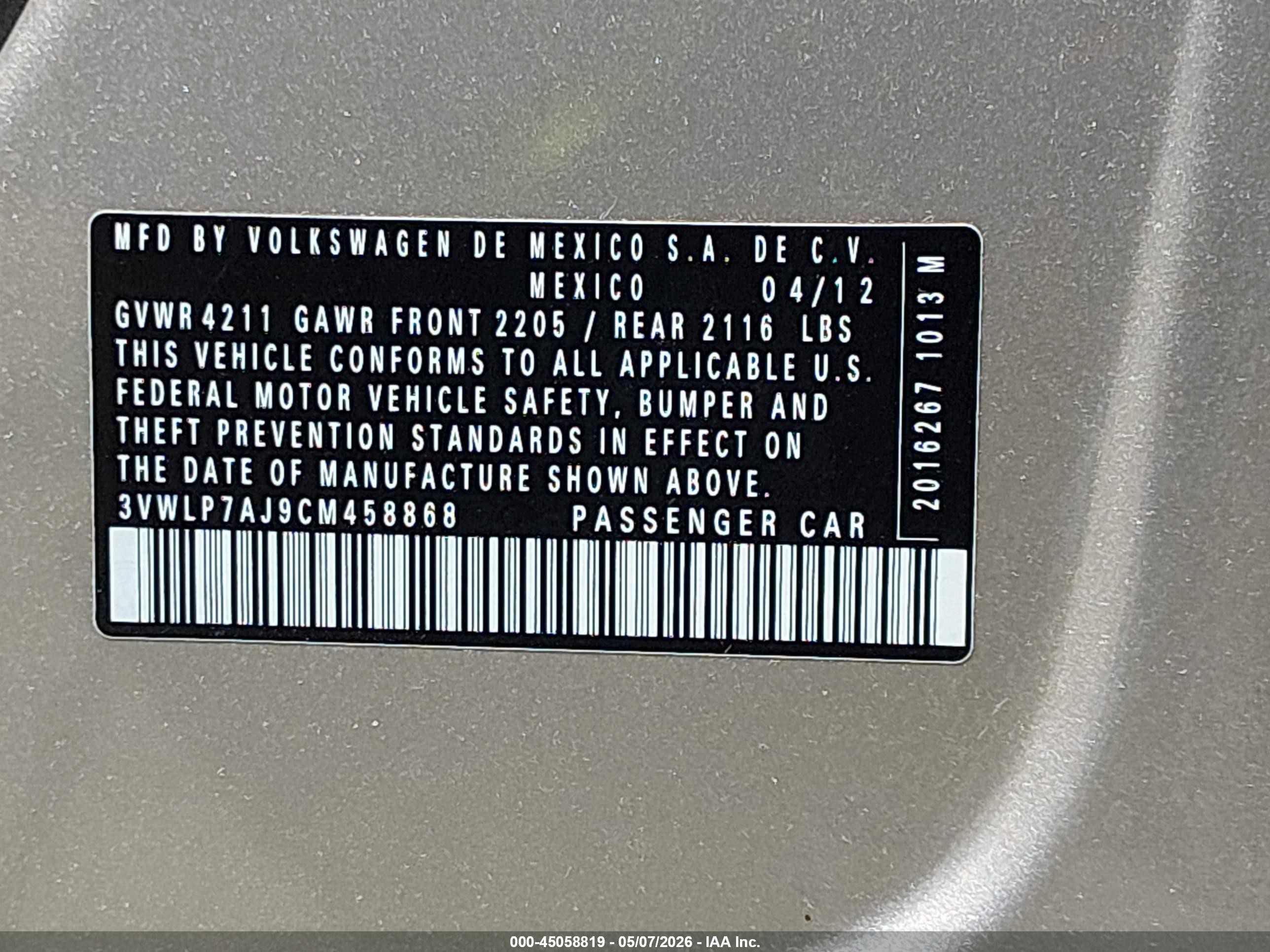 2012 Volkswagen Jetta 2.5l Sel Gold vin: 3VWLP7AJ9CM458868