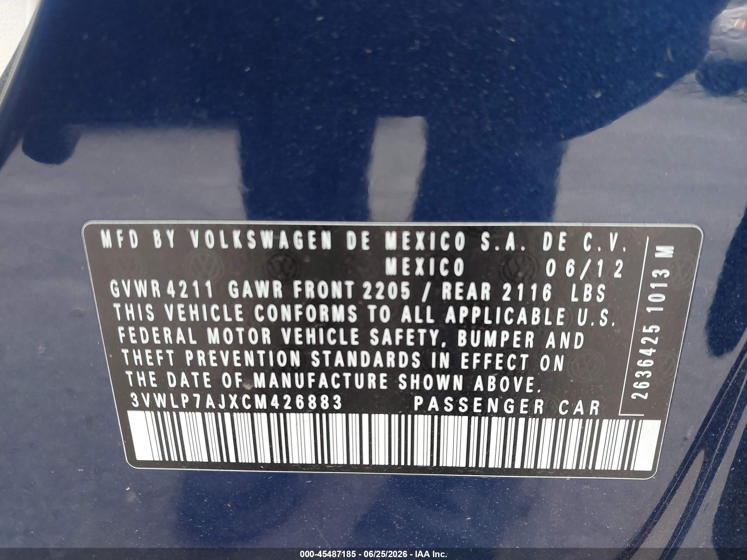 2012 Volkswagen Jetta 2.5l Sel Blue vin: 3VWLP7AJXCM426883
