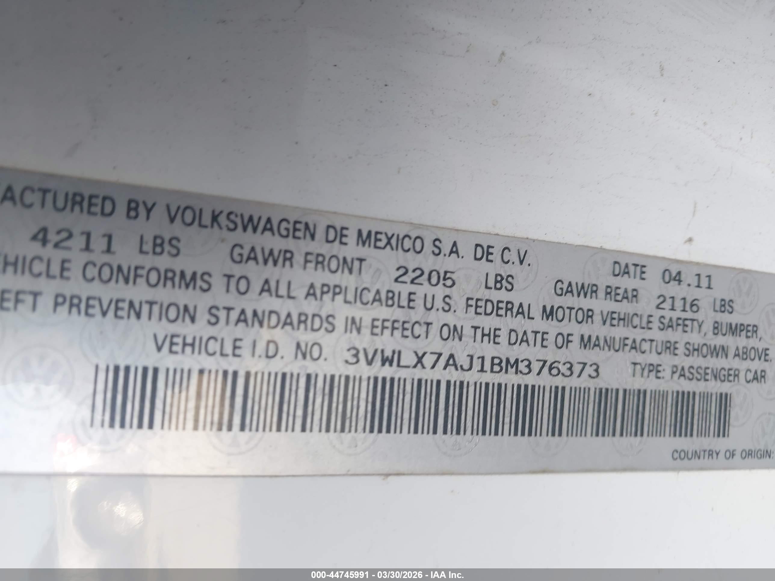 2011 Volkswagen Jetta 2.5l Sel White vin: 3VWLX7AJ1BM376373