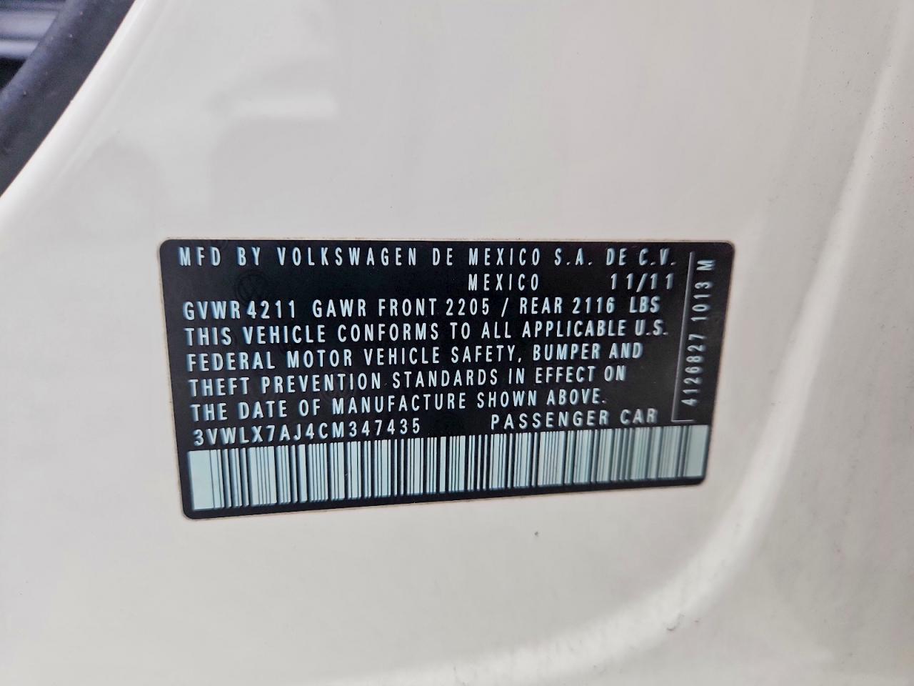 2012 Volkswagen Jetta Sel White vin: 3VWLX7AJ4CM347435