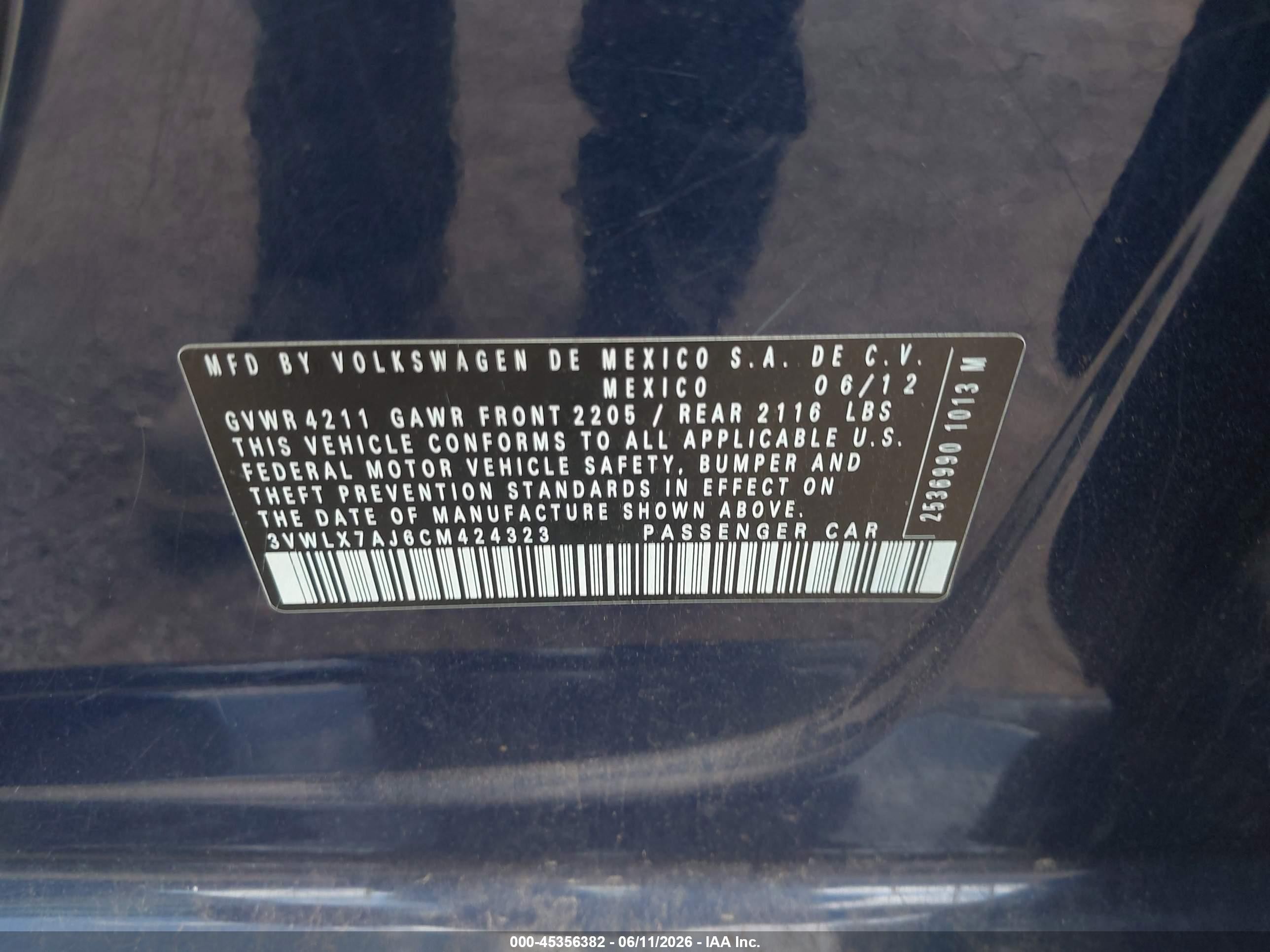 2012 Volkswagen Jetta 2.5l Sel Blue vin: 3VWLX7AJ6CM424323
