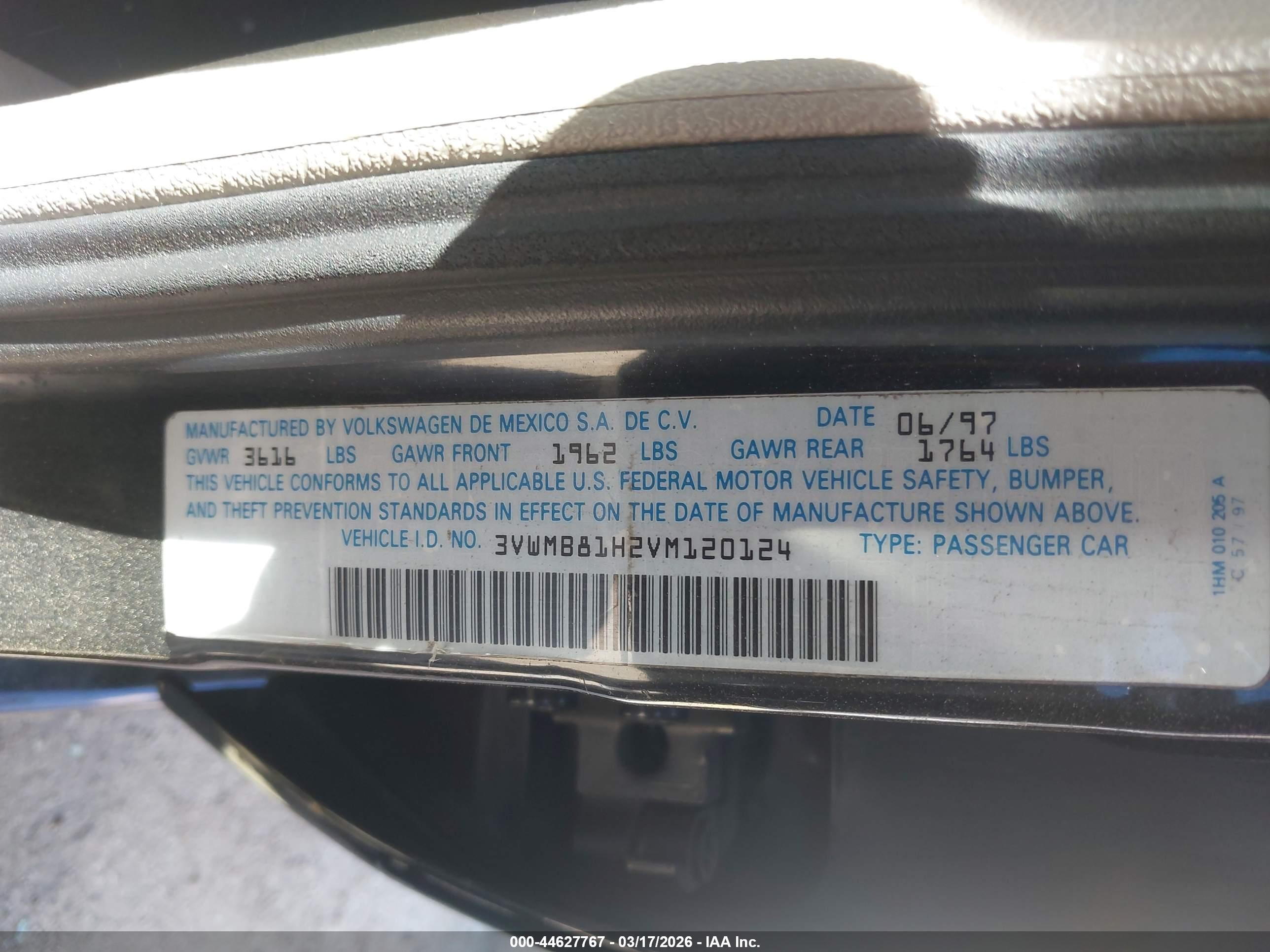 1997 Volkswagen Golf Jazz Black vin: 3VWMB81H2VM120124