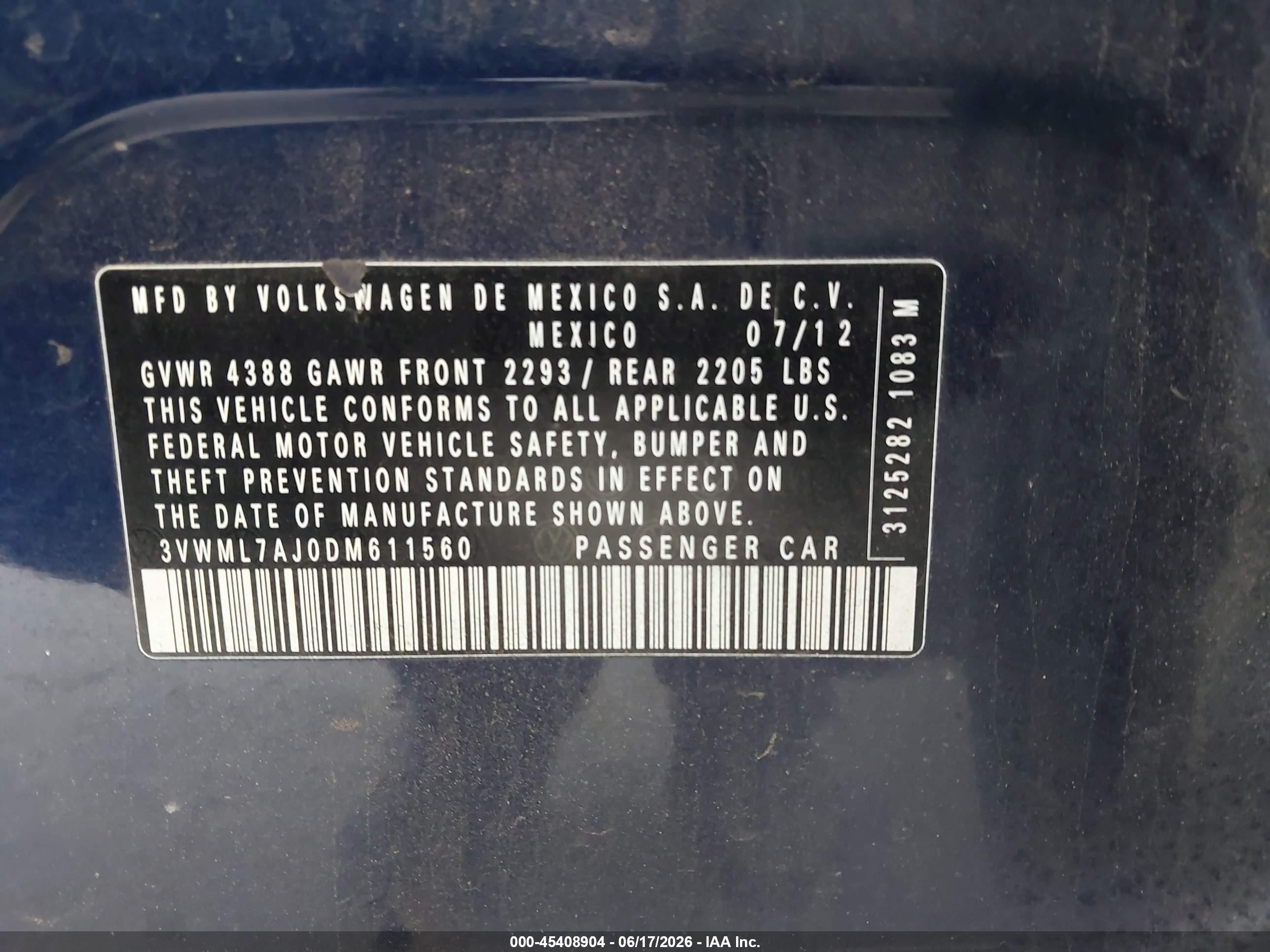 2013 Volkswagen Jetta Sportwagen 2.0l Tdi Blue vin: 3VWML7AJ0DM611560