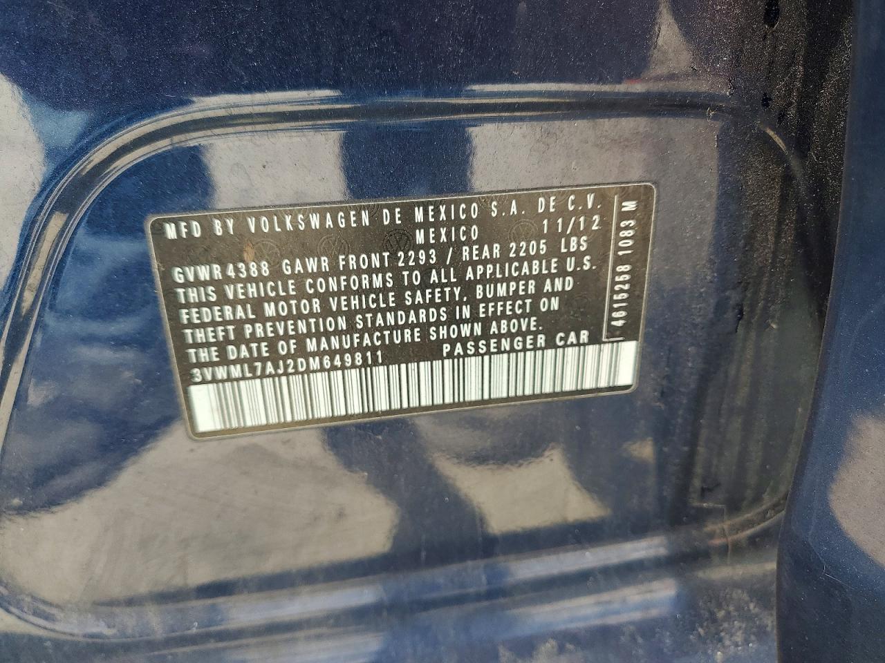 2013 Volkswagen Jetta Tdi Blue vin: 3VWML7AJ2DM649811