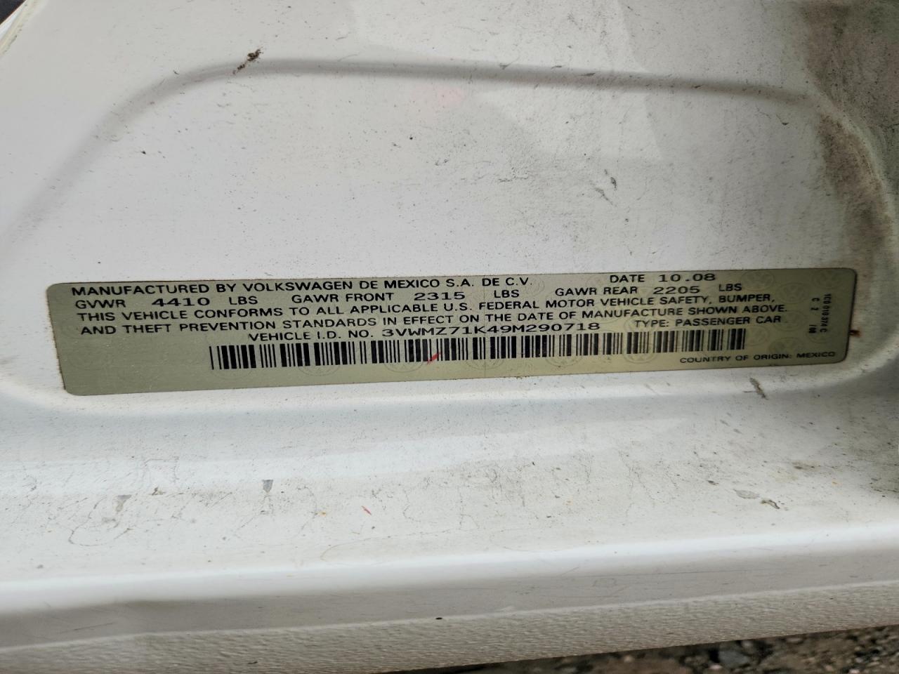 2009 Volkswagen Jetta S White vin: 3VWMZ71K49M290718