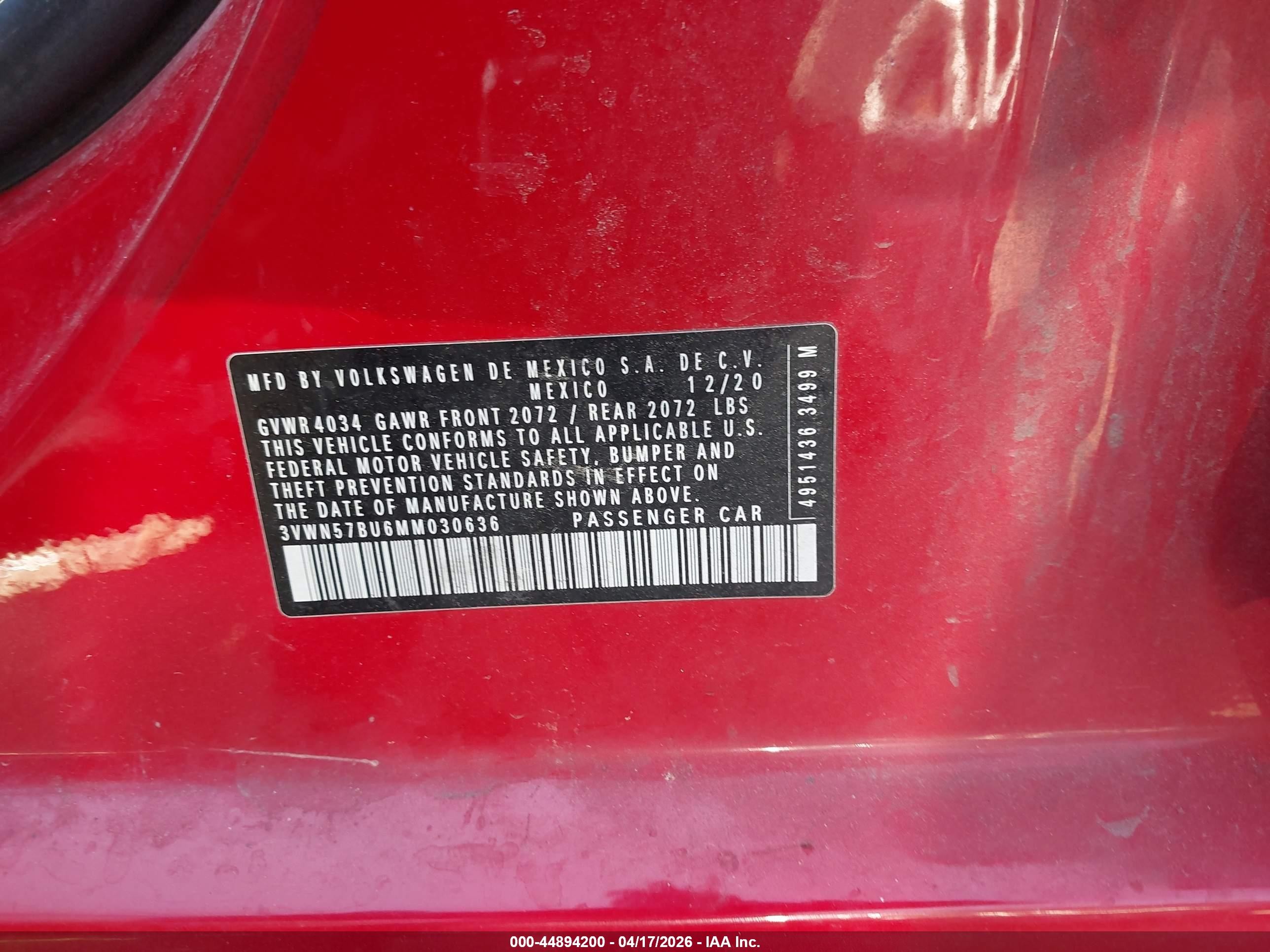 2021 Volkswagen Jetta 1.4t R-line/1.4t S Красный vin: 3VWN57BU6MM030636