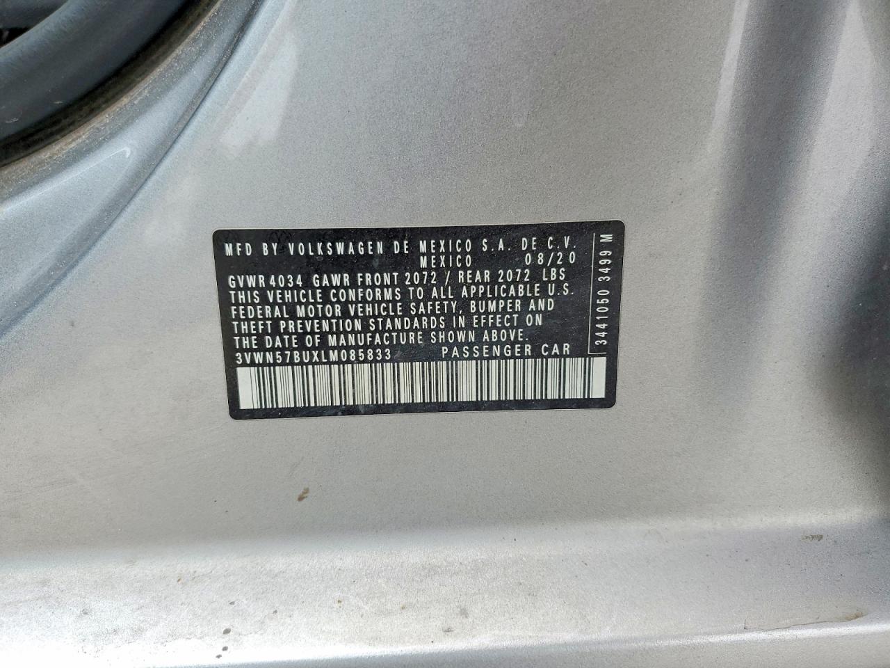 2020 Volkswagen Jetta S Silver vin: 3VWN57BUXLM085833