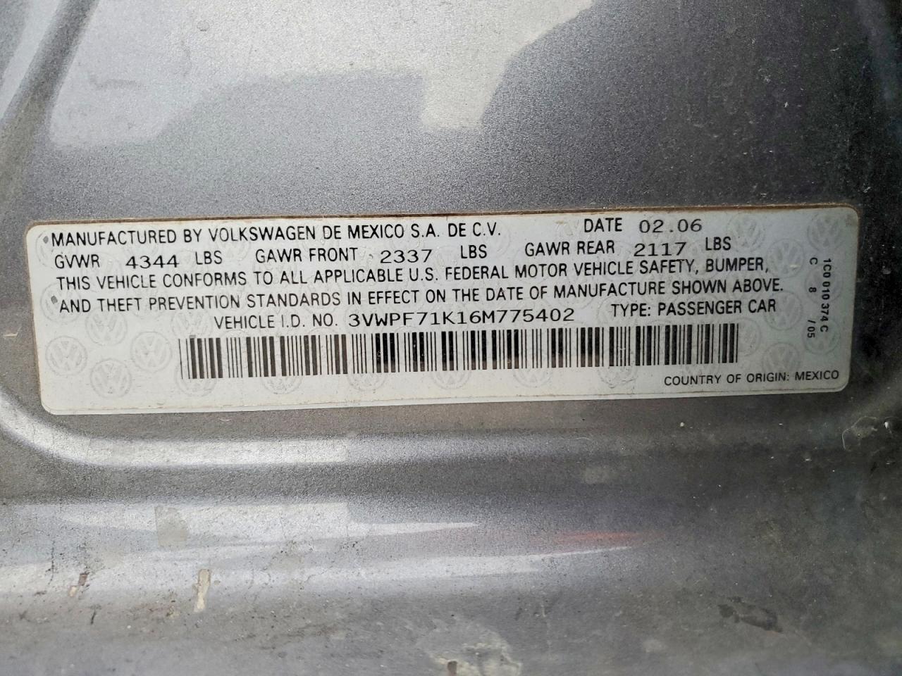 2006 Volkswagen Jetta Value Gray vin: 3VWPF71K16M775402