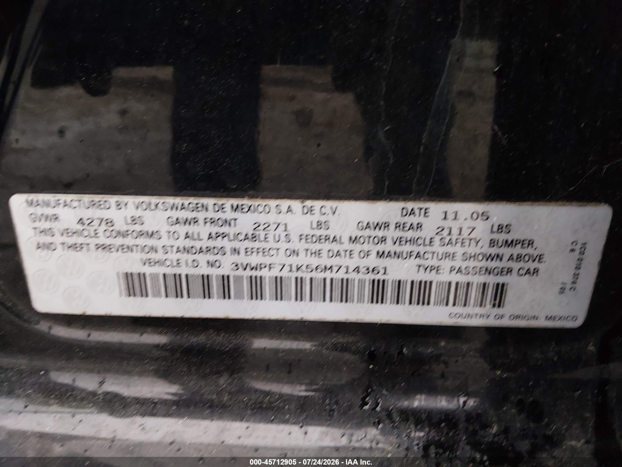 2006 Volkswagen Jetta Value Edition Black vin: 3VWPF71K56M714361
