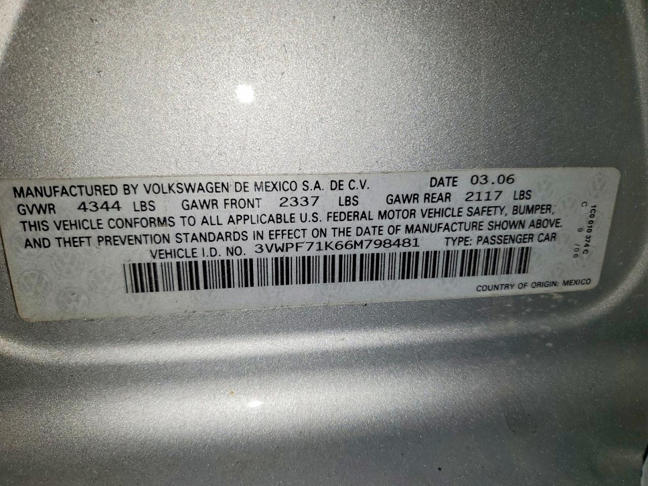 2006 Volkswagen Jetta Value Silver vin: 3VWPF71K66M798481