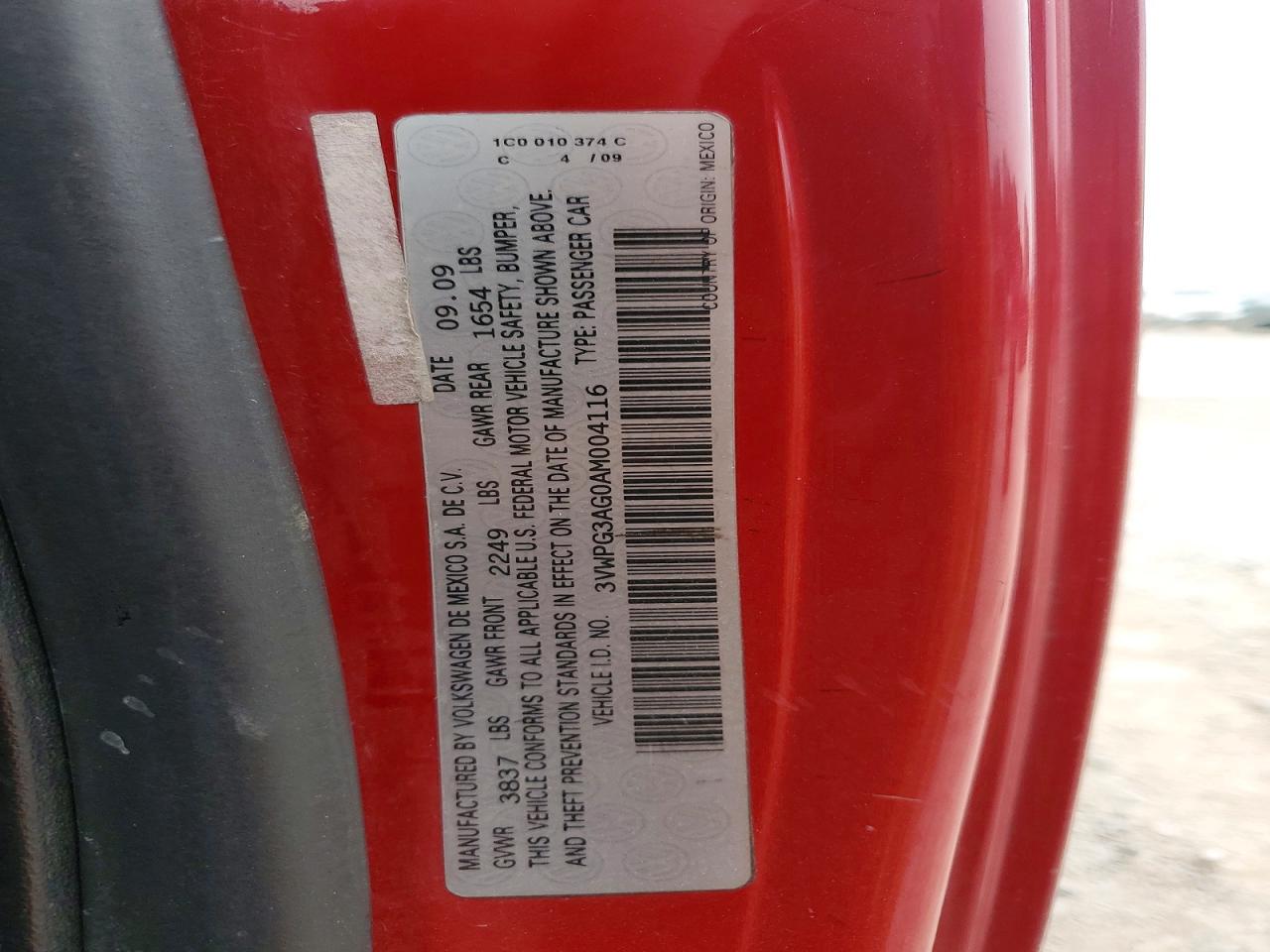 2010 Volkswagen New Beetle Red vin: 3VWPG3AG0AM004116