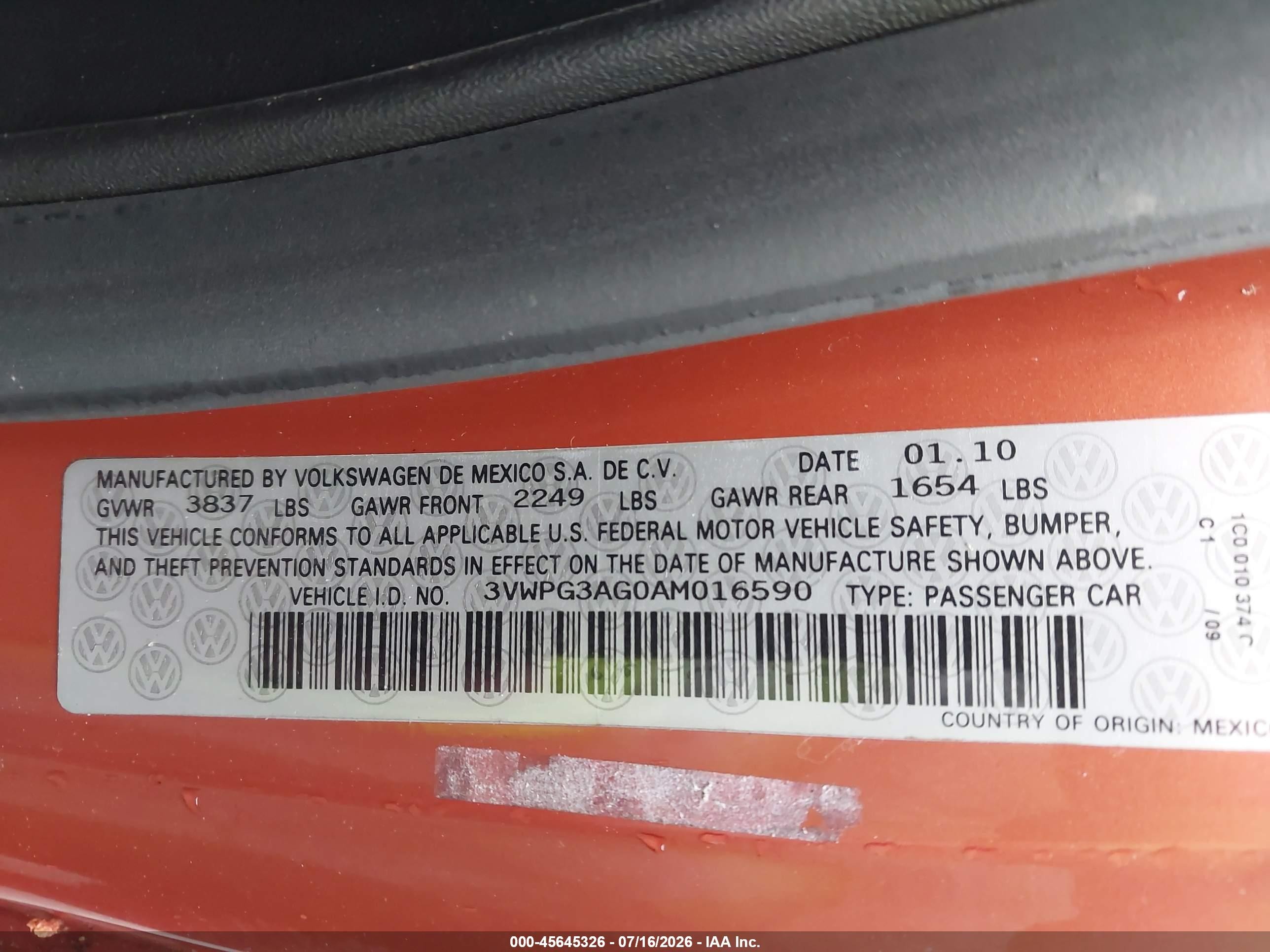 2010 Volkswagen New Beetle 2.5l Red Rock Edition Оранжевый vin: 3VWPG3AG0AM016590